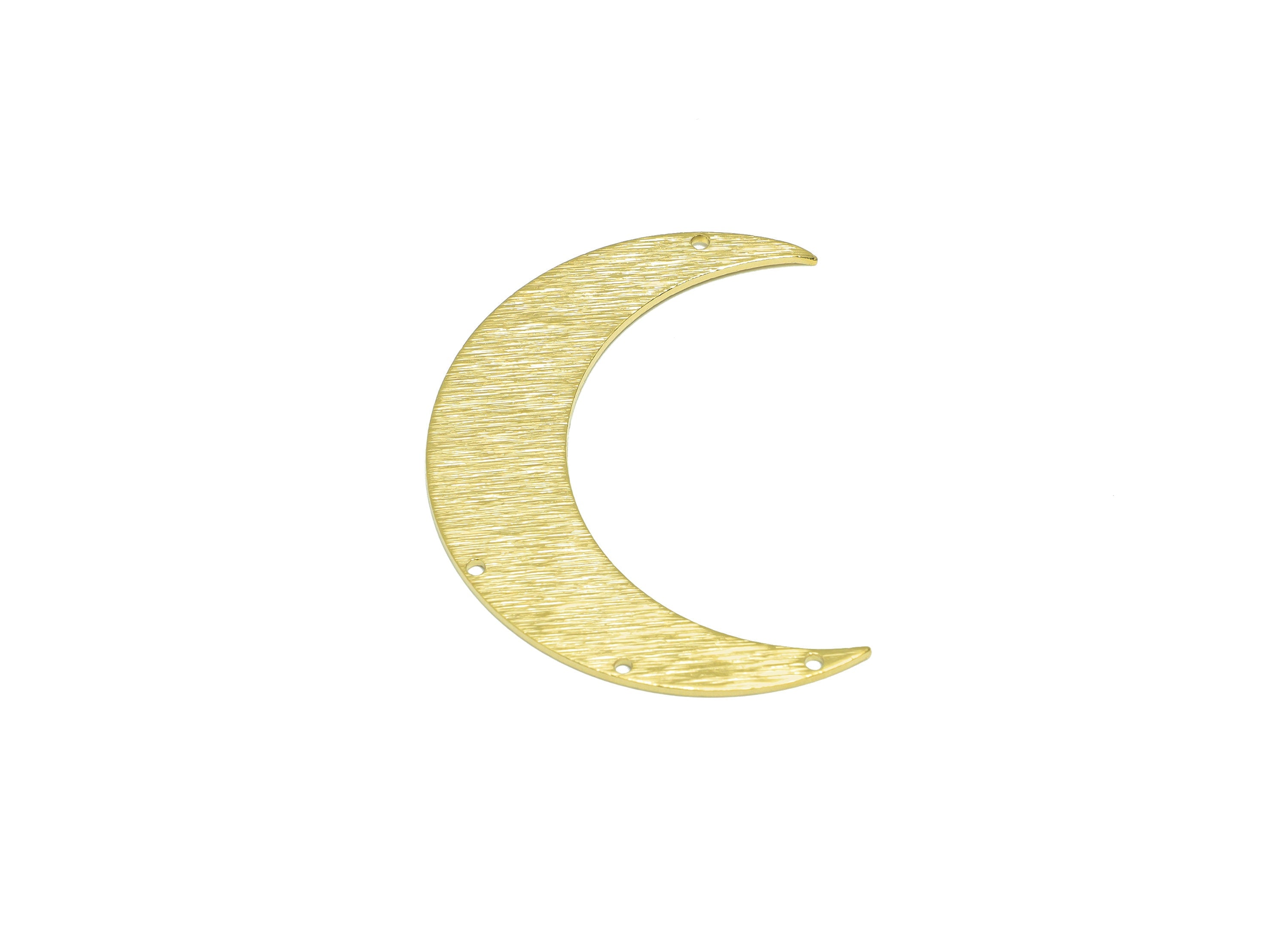 Brass Crescent Earring Connector - Raw Brass Moon Pendant - Textured Crescent Moon Shaped Raw Brass - jewelry supplies - 46x 32x1mm- PP8948A - DOMEDBAZAAR