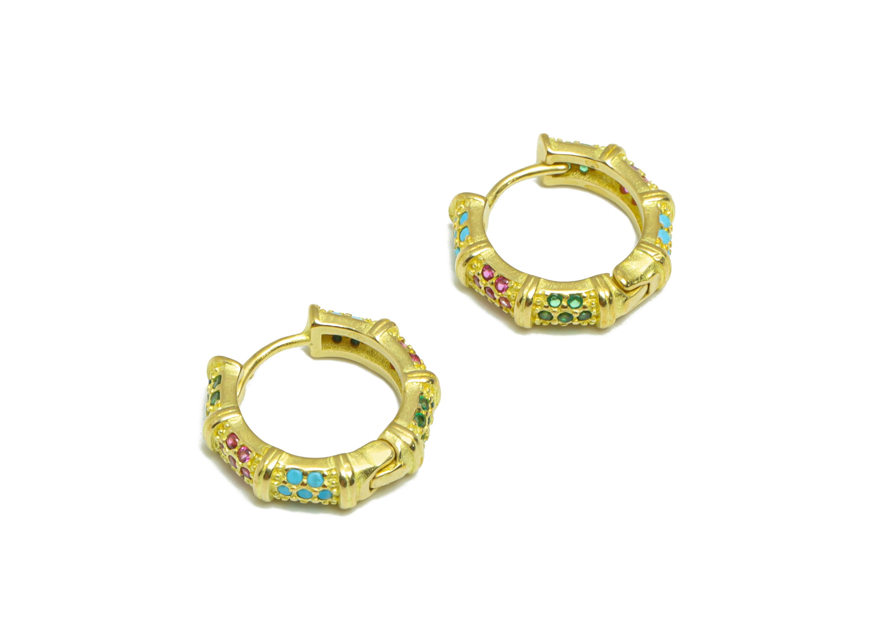 Brass Huggie Hoop Earring - Brass Textured Clasp Hoop Earring - Rainbow Cubic Zircon Hoop Earring - Hoop Earring - 14x13.3mx 3.5mm- PP8997 - DOMEDBAZAAR