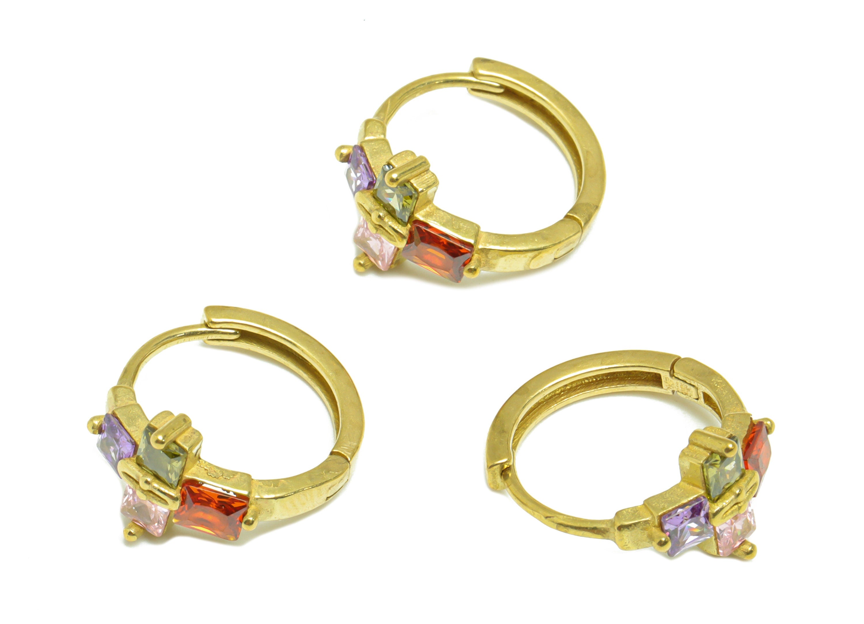 Brass Huggie Hoop Earring - Brass Zircon Clasp Hoop Earring - Rainbow Cubic Zircon Hoop Earring - Cross Hoop Earring - 16.63x15x9mm- PP9003 - DOMEDBAZAAR
