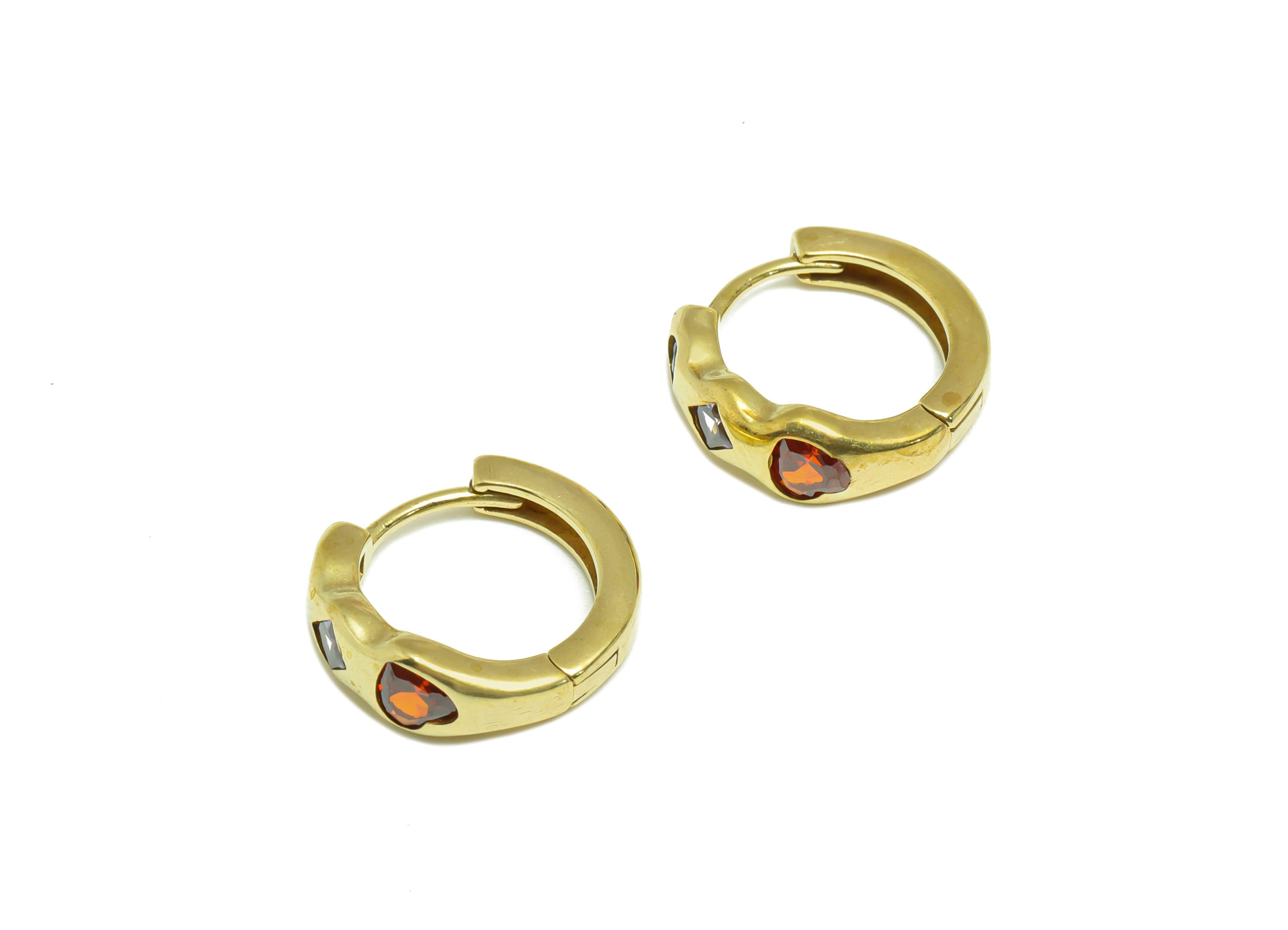 Brass Huggie Hoop Earring - Brass Heart Clasp Hoop Earring - Wavy Square Hoop Earring - Rainbow Zircon Hoop Earring - 16x14x4mm - PP9004 - DOMEDBAZAAR