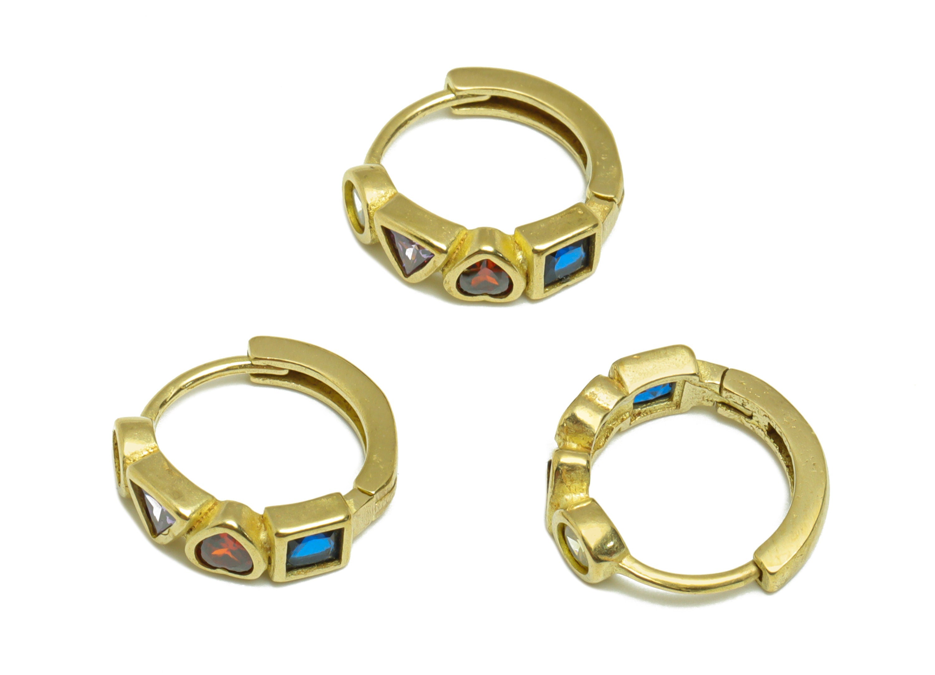 Brass Huggie Hoop Earring - Brass Heart Clasp Hoop Earring - Wavy Geometry Hoop Earring - Rainbow Zircon Hoop Earring - 14x13x4mmmm - PP9006 - DOMEDBAZAAR