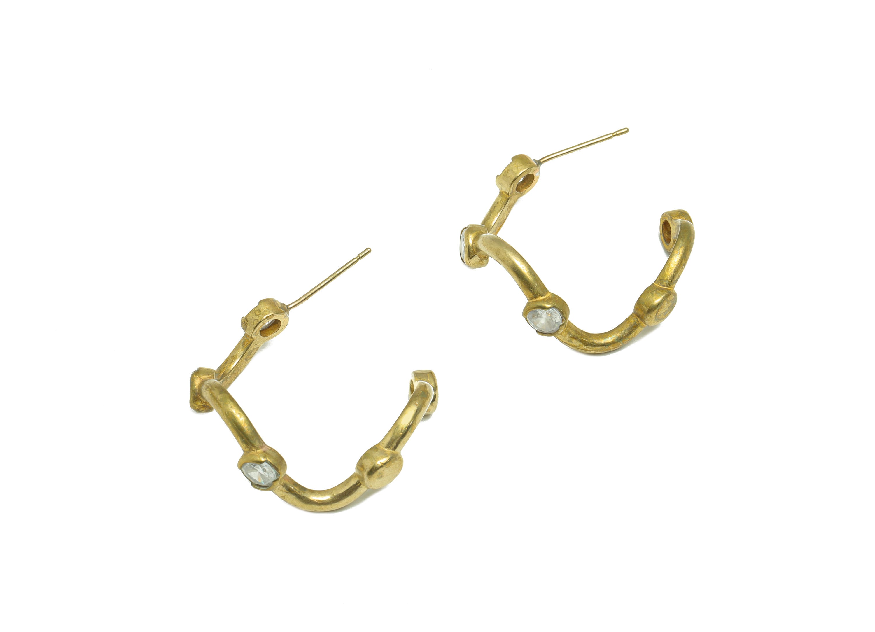 Brass Wire Earring Stud - Raw Brass Zircon Bent Stick Earring Post - Wavy Bar Earring Post - Zircon Bar Earring - 26x24.68x3.05mm - PP9264 - DOMEDBAZAAR