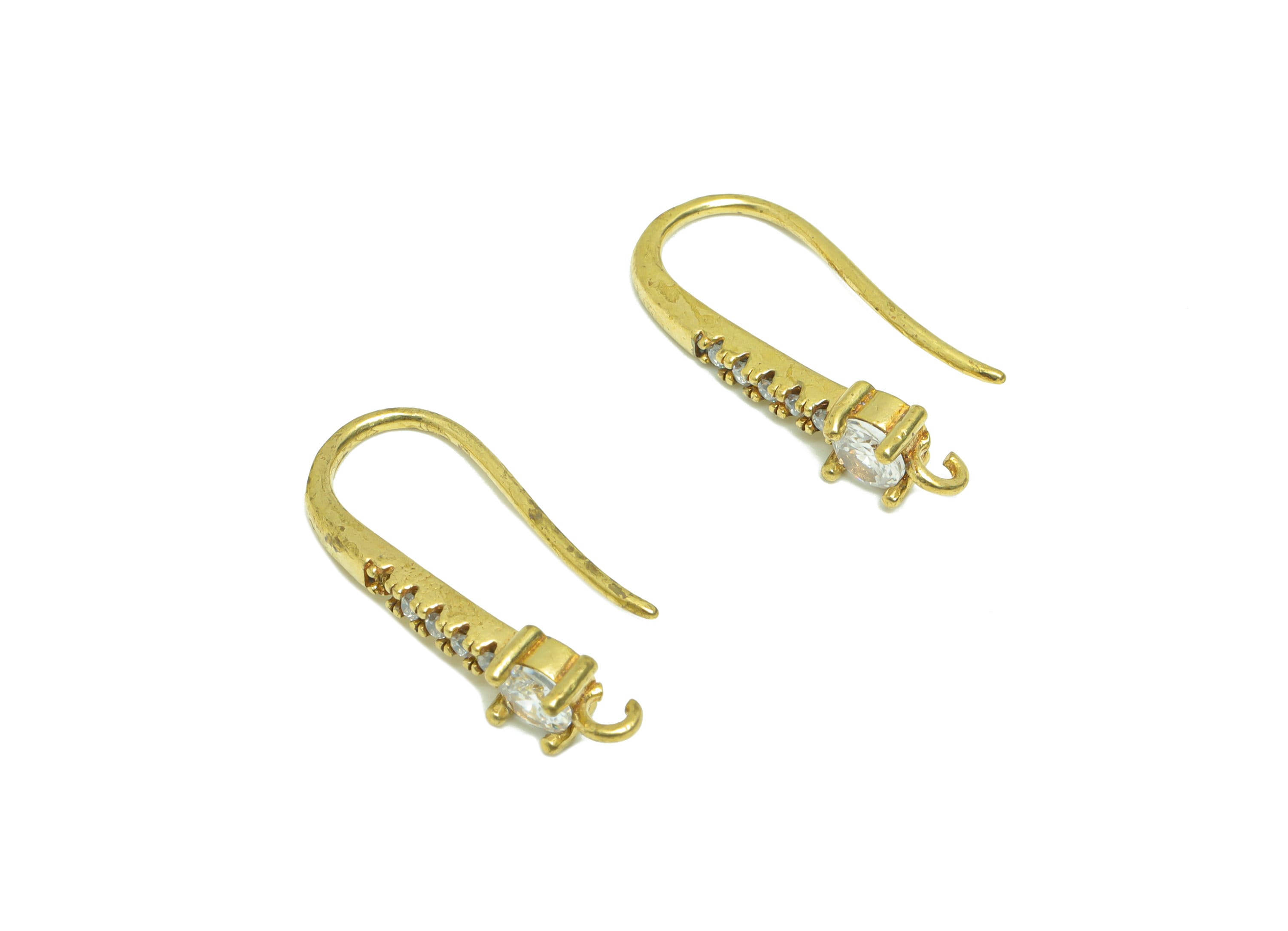 Brass Wire Hook Earring - Raw Brass Zircon Wire Hook Earring - Brass Bead Earring Wire - Brass Ear Wire - 22.24x8.85x4.17mm- PP9163 - DOMEDBAZAAR