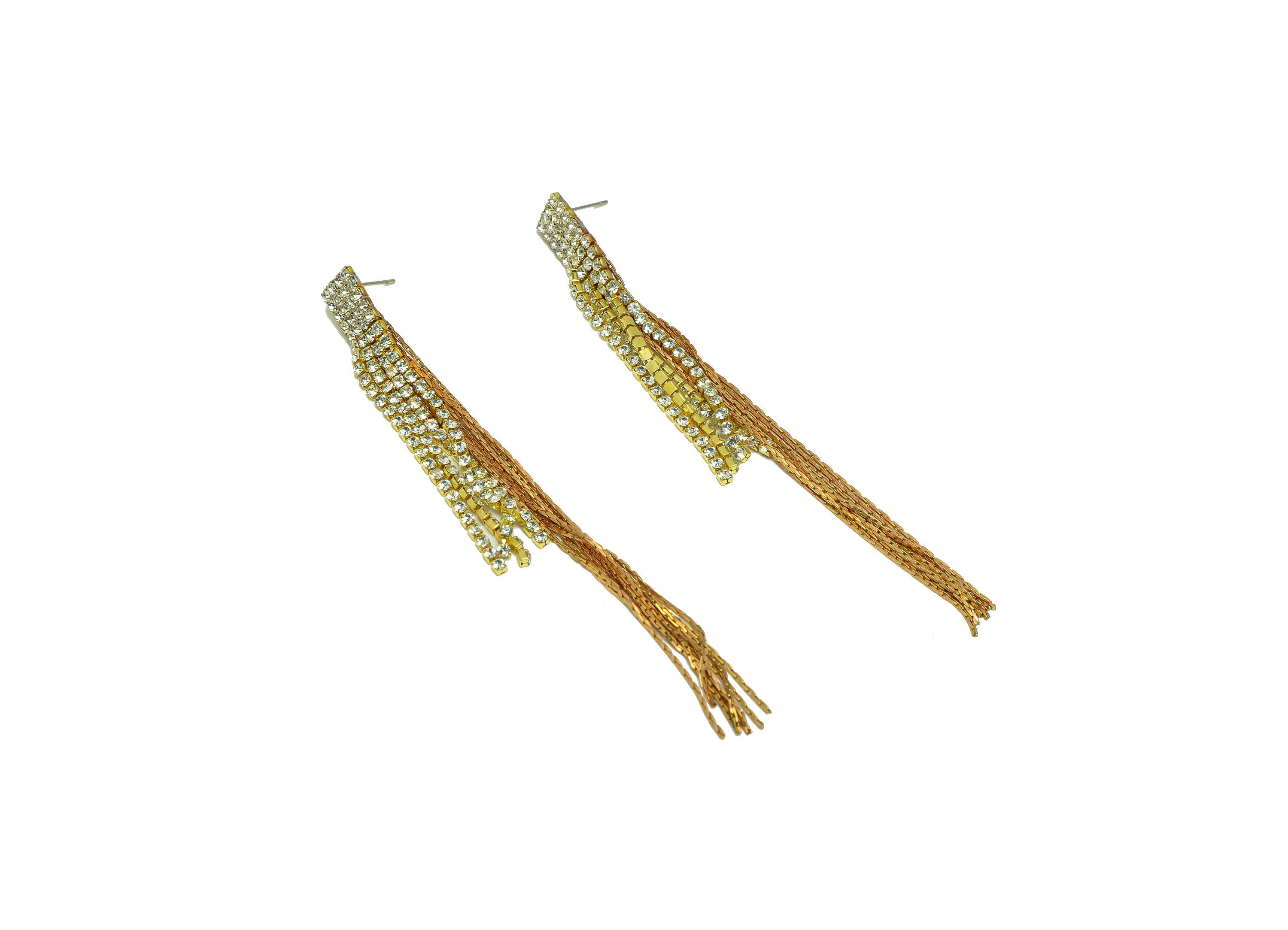 Brass Tassel Chain Earring Stud - Brass Zircon Tassel Earring Post - Zircon Chain Earring Post - Rectangle Tassel Post - 104x8x2mm - PP9224 - DOMEDBAZAAR