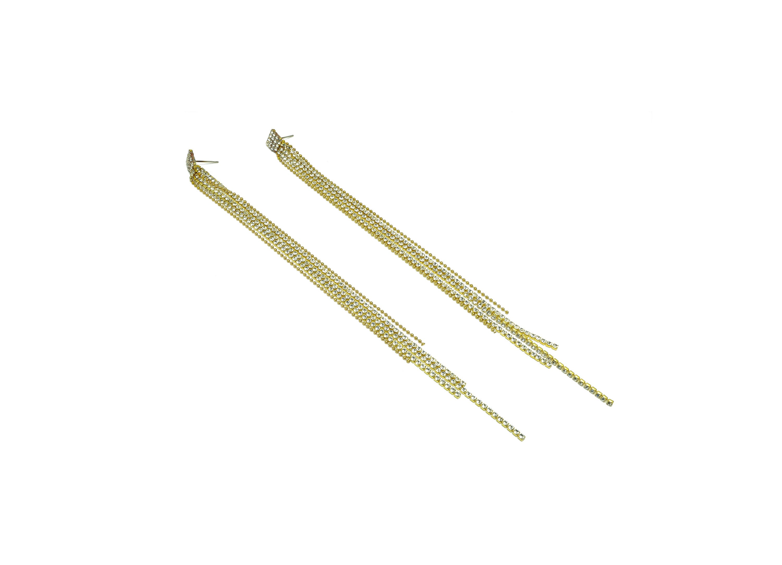 Brass Square CZ Tassel Earring Stud - Brass Zircon Tassel Earring Post - Minimalist Long Chain Hanging - Tassel Post - 190x8x2mm - PP9222 - DOMEDBAZAAR