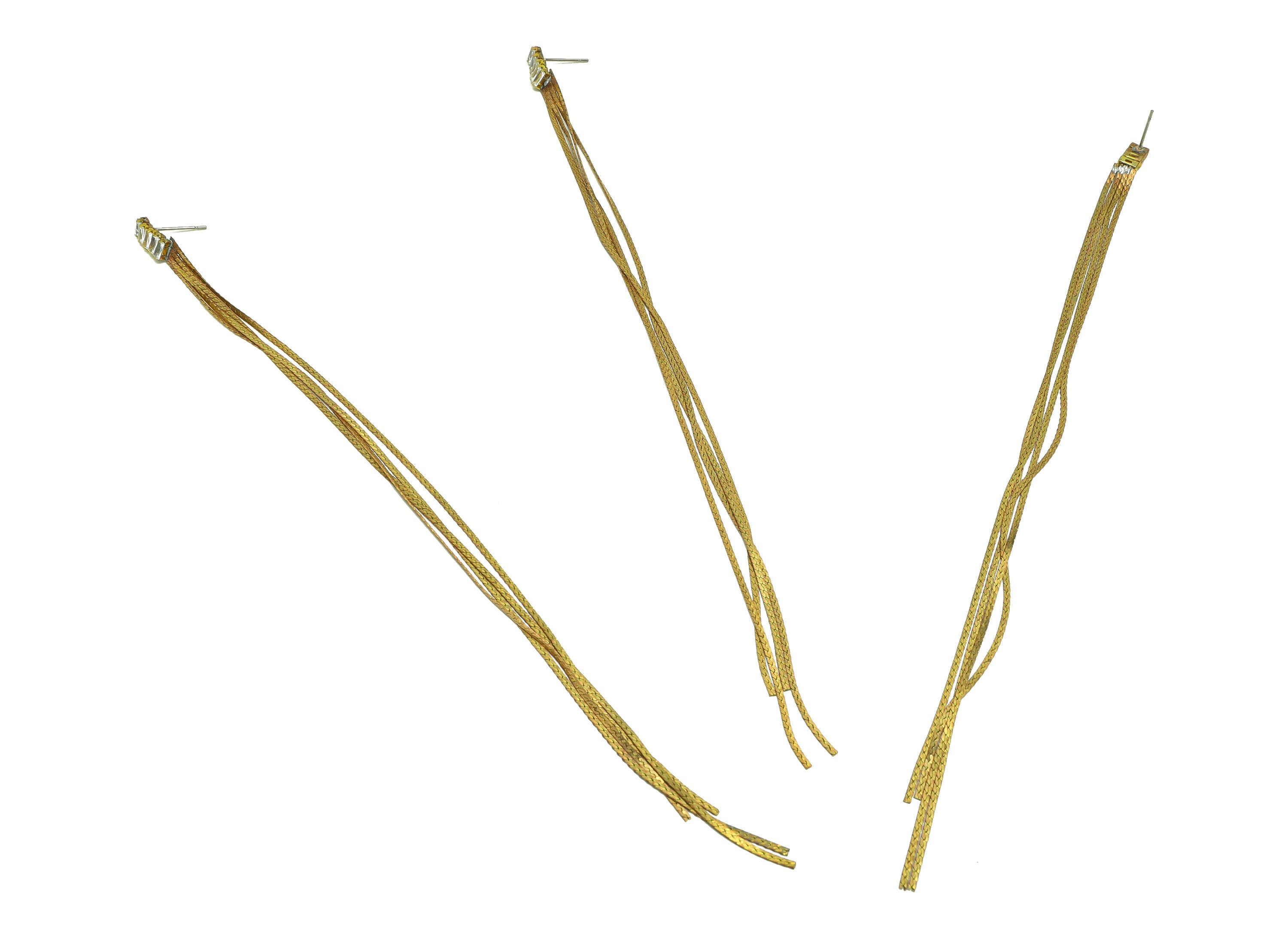 Brass Long Chain Tassel Earring Stud - Raw Brass Zircon Tassel Earring Post - Minimalist Chain Hanging Ear - Tassel Post - 190x4x2mm -PP9219 - DOMEDBAZAAR