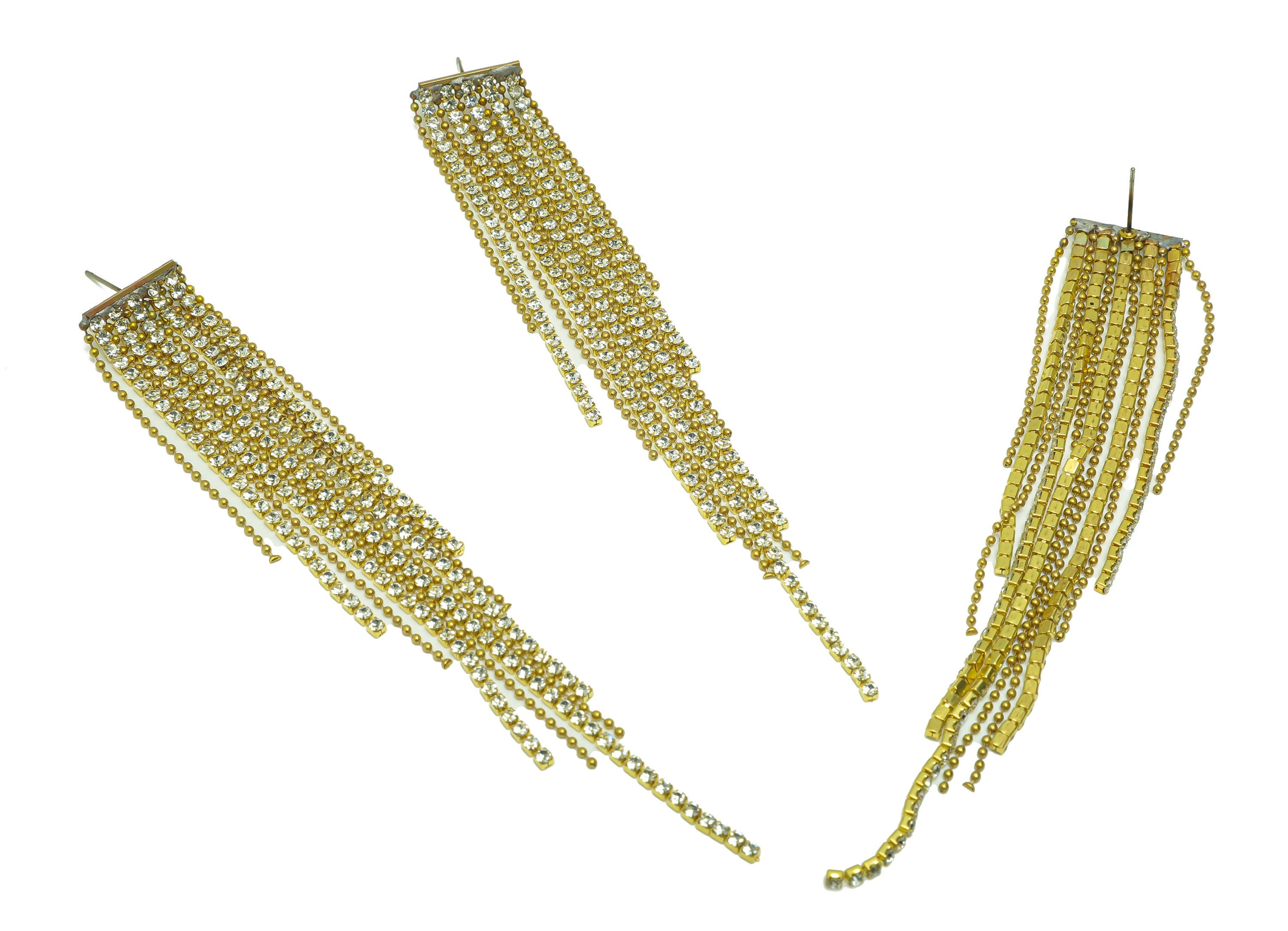 Brass Bead CZ Tassel Chain Earring Stud - Raw Brass Zircon Earring Post - Minimalist Long Chain Hanging - Tassel Post - 127x17x1mm - PP9223 - DOMEDBAZAAR
