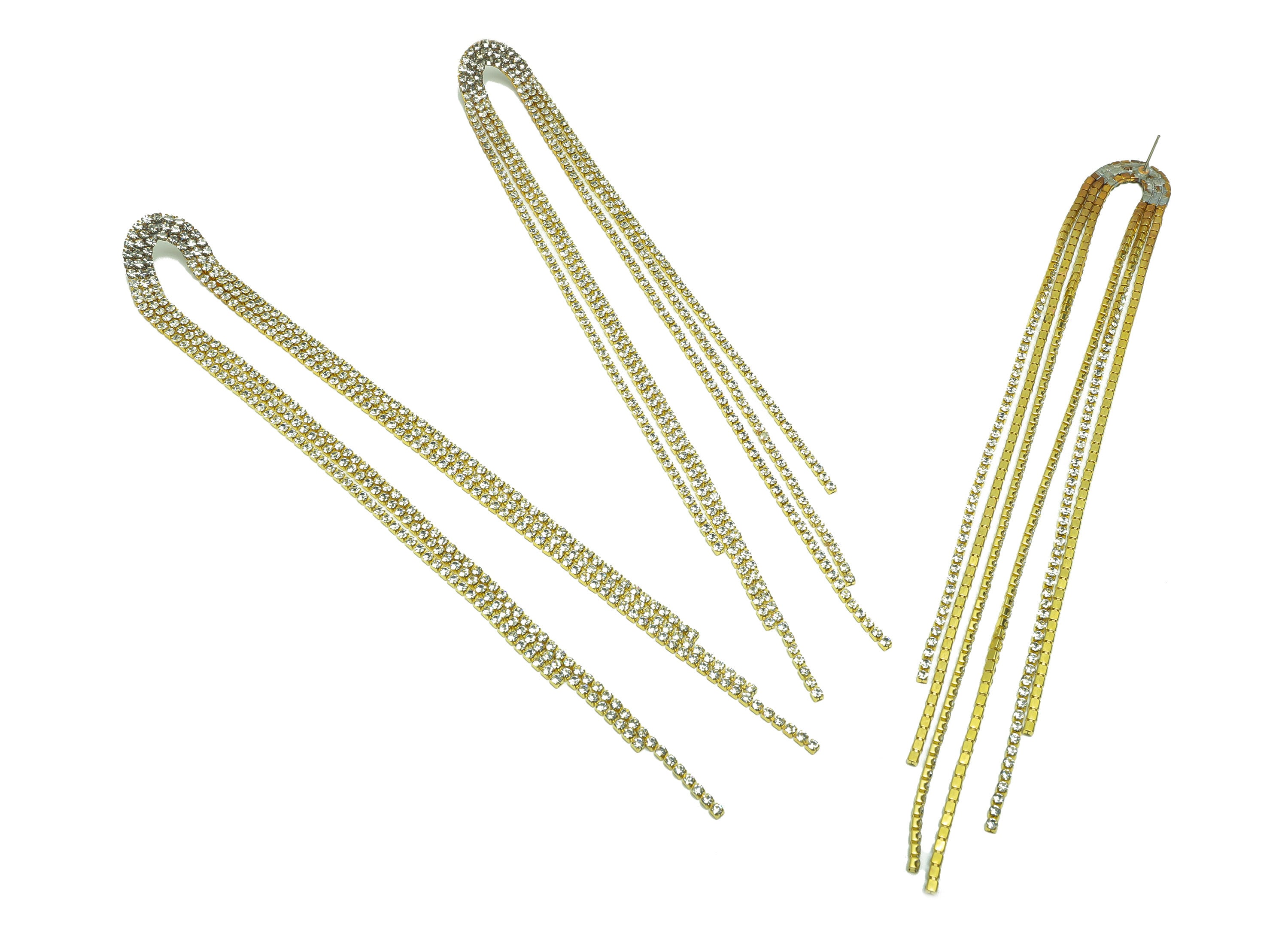 Brass U CZ Tassel Earring Stud - Raw Brass Zircon Tassel Earring Post - Minimalist Long Chain Hanging - Tassel Post - 186x18.95x2mm - PP9221 - DOMEDBAZAAR