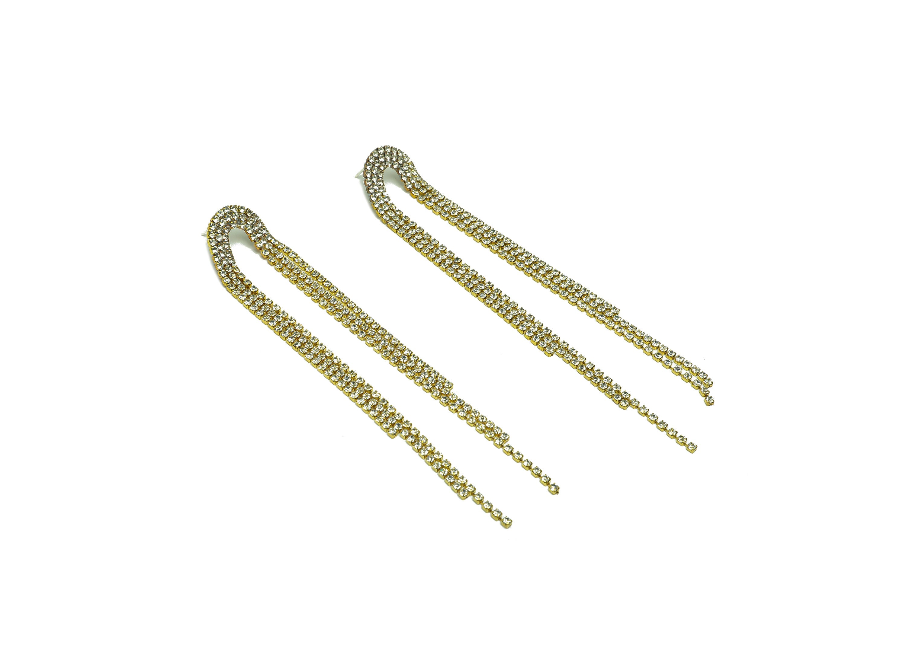 Brass U Earring Stud - Raw Brass Zircon Tassel Earring Post - Minimalist Long Chain Hanging Ear - Hoop Tassel Post - 121x20.47x2mm - PP9229 - DOMEDBAZAAR