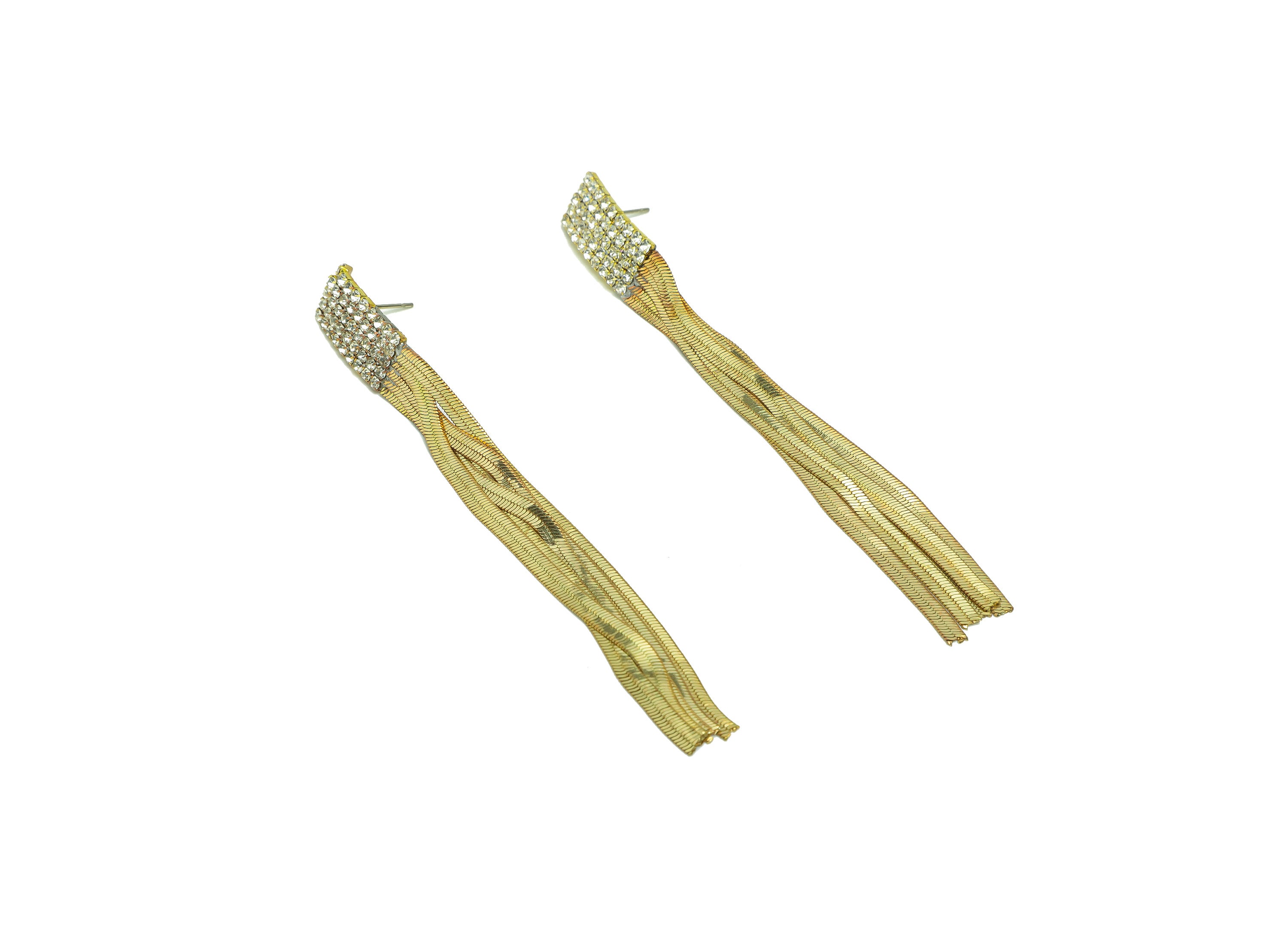 Brass Snake Chain Tassel Earring Stud - Raw Brass Zircon Tassel Earring Post - Geometry Snake Chain Earring Post - 97x10x2.6mm - PP9226 - DOMEDBAZAAR