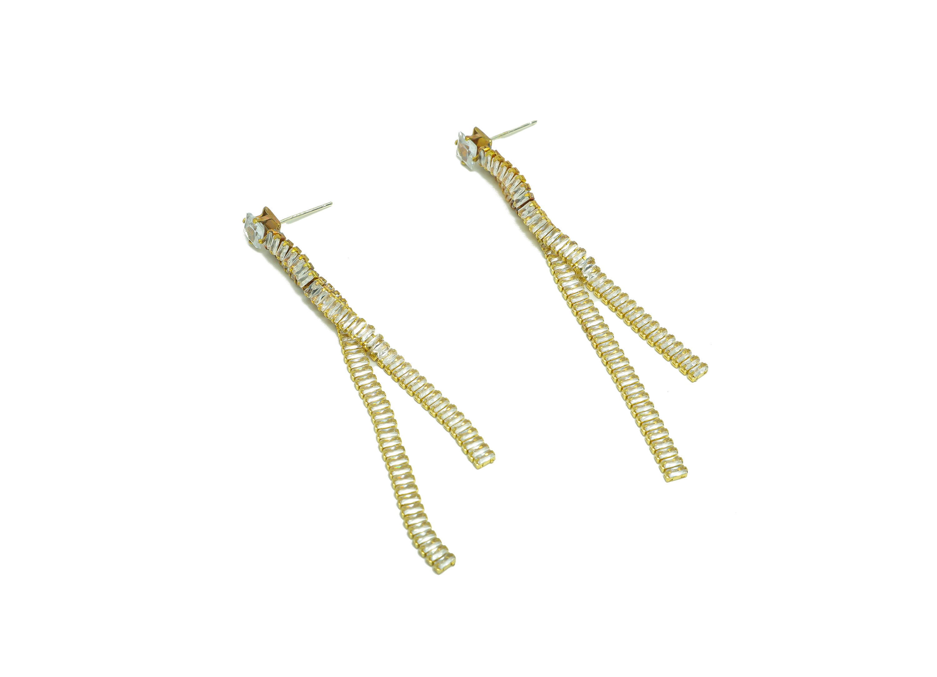 Rectangle CZ Tassel Earring Stud - Raw Brass Tassel Earring Post - Rectangle Zircon Chain Earring Post - Tassel Post - 76x7x2.06mm - PP9227 - DOMEDBAZAAR