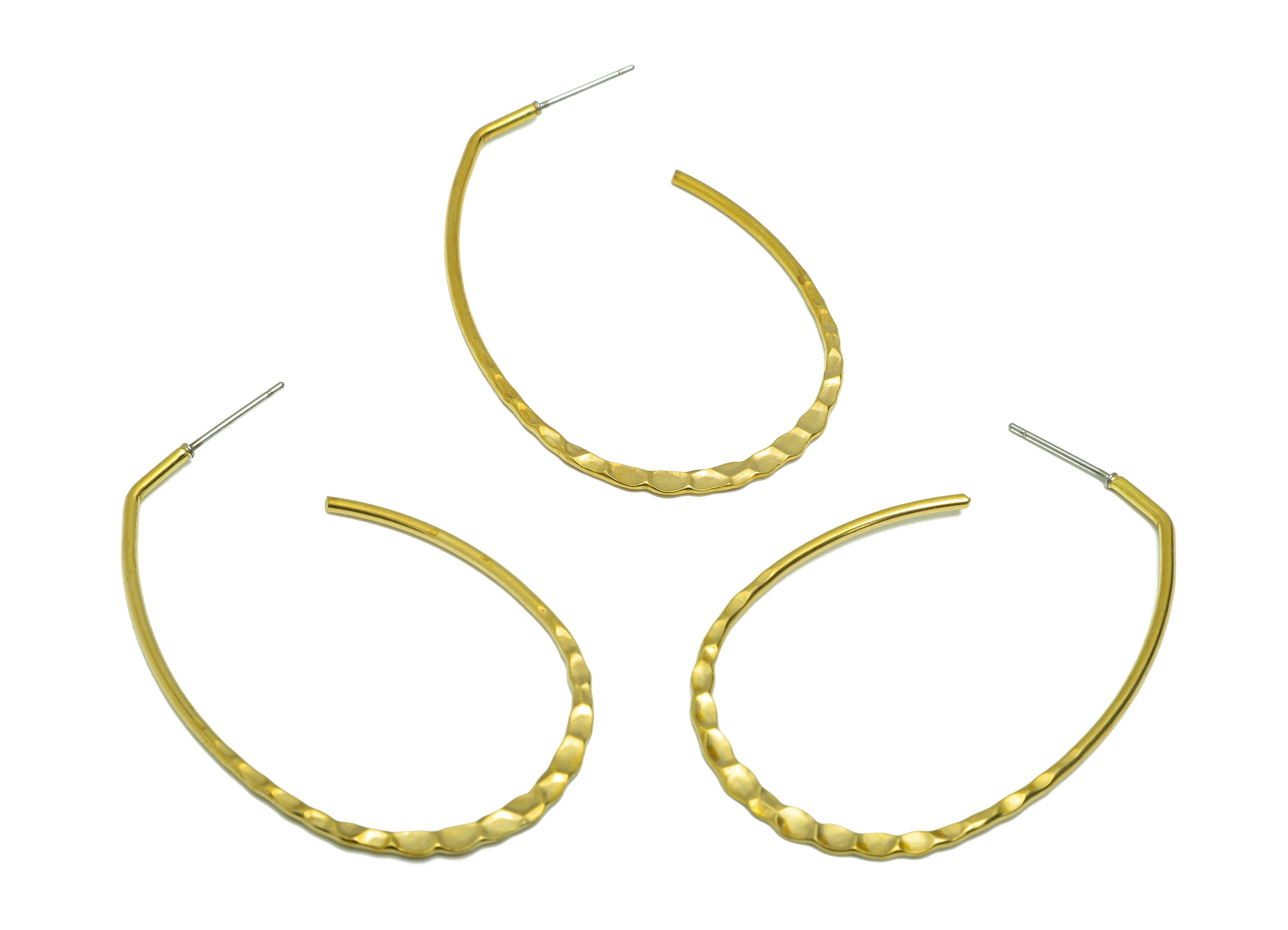 Hammered Wire Open Hoop Earring Stud - Raw Brass Hoop Earring Post - Oval Hammered Hoop Earring Post - Textured Post - 53x34x1.45mm- PP9232 - DOMEDBAZAAR