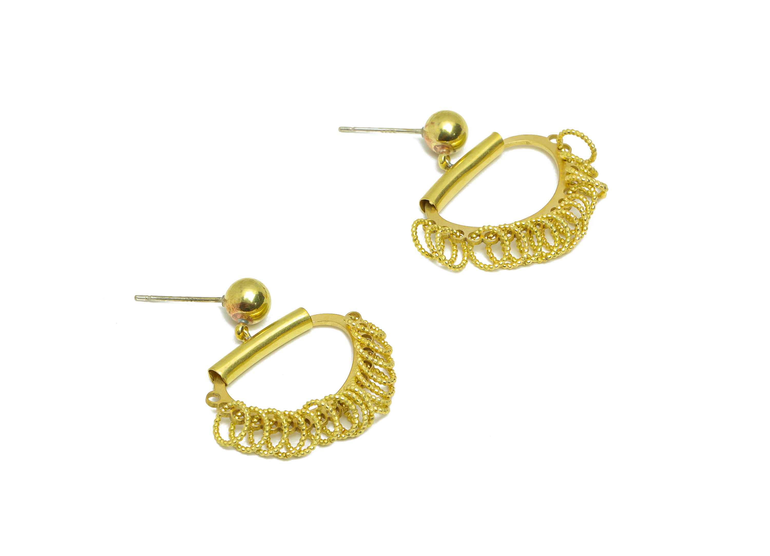 Ball Rings Dangle Earring Stud - Raw Brass Rings Earring Post - Geometry Copper Pipe Earring Post - Rings Earring Post -30x23x3mm-PP9230 - DOMEDBAZAAR