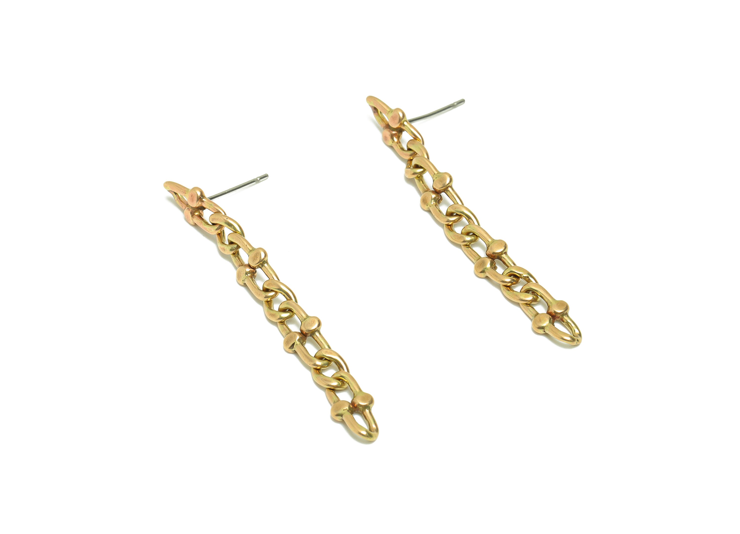 Brass Chain Earring Stud - Raw Brass Tassel  Earring Post - Oval Hammered Chain Earring Post - Hang Link Post - 45x5.5x1mm- PP8863 - DOMEDBAZAAR