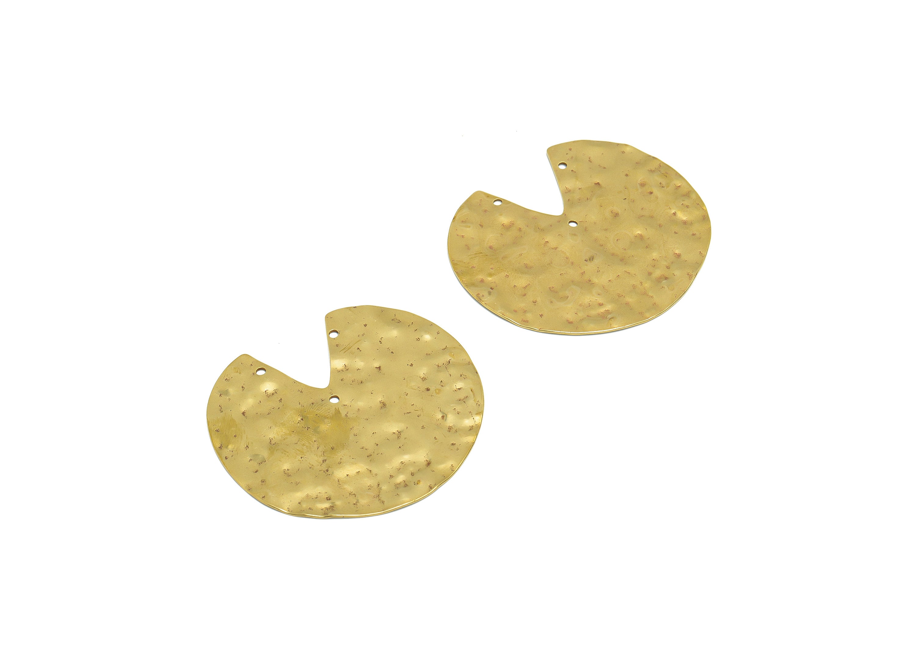 Brass Hammered Round Charm - Raw Brass Circle Charm - Hammered Missing Corner Charm - Hammered Irregular Pendant - 46x51x0.9mm - PP9484 - DOMEDBAZAAR