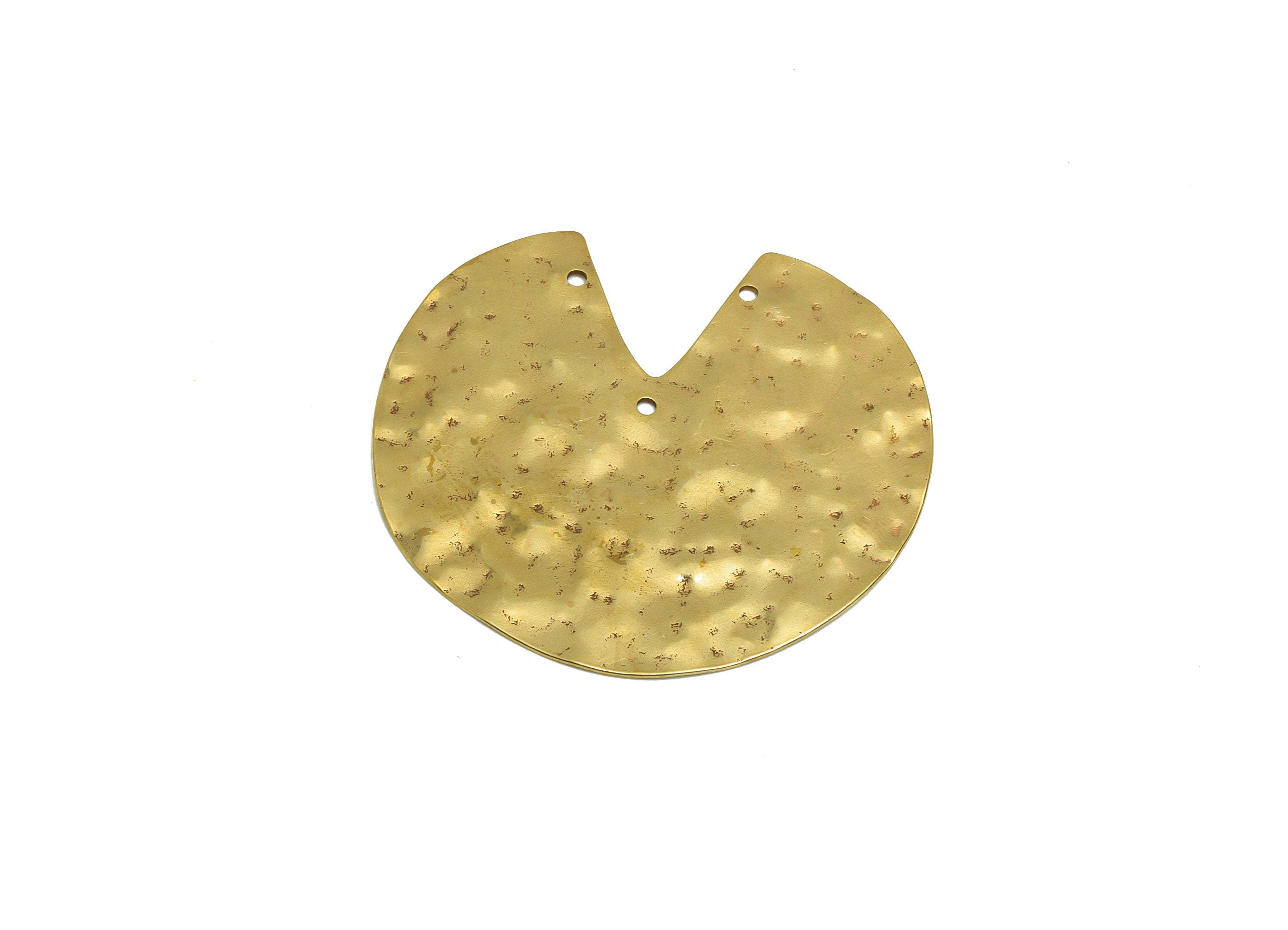 Brass Hammered Round Charm - Raw Brass Circle Charm - Hammered Missing Corner Charm - Hammered Irregular Pendant - 46x51x0.9mm - PP9484 - DOMEDBAZAAR