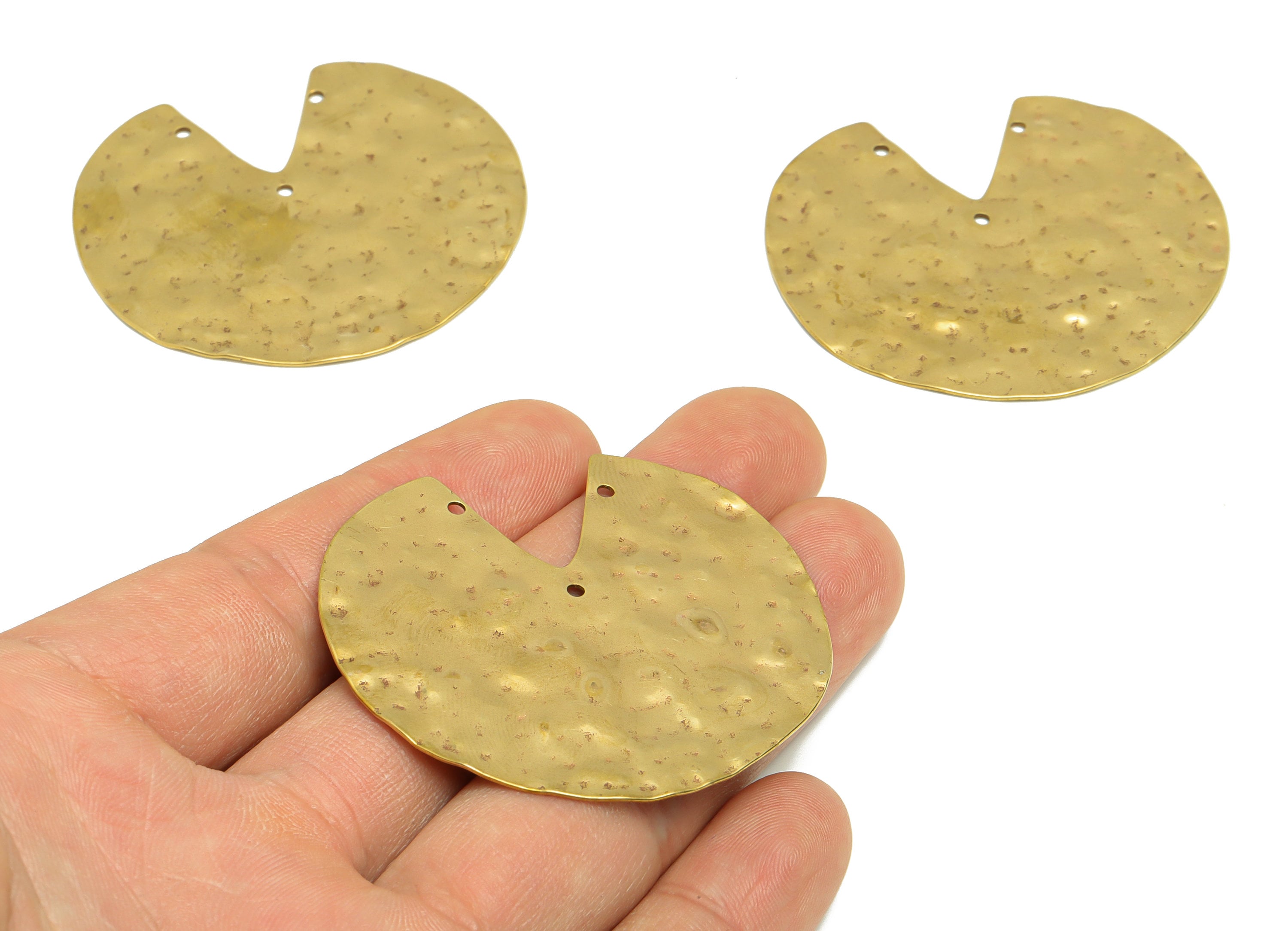 Brass Hammered Round Charm - Raw Brass Circle Charm - Hammered Missing Corner Charm - Hammered Irregular Pendant - 46x51x0.9mm - PP9484 - DOMEDBAZAAR