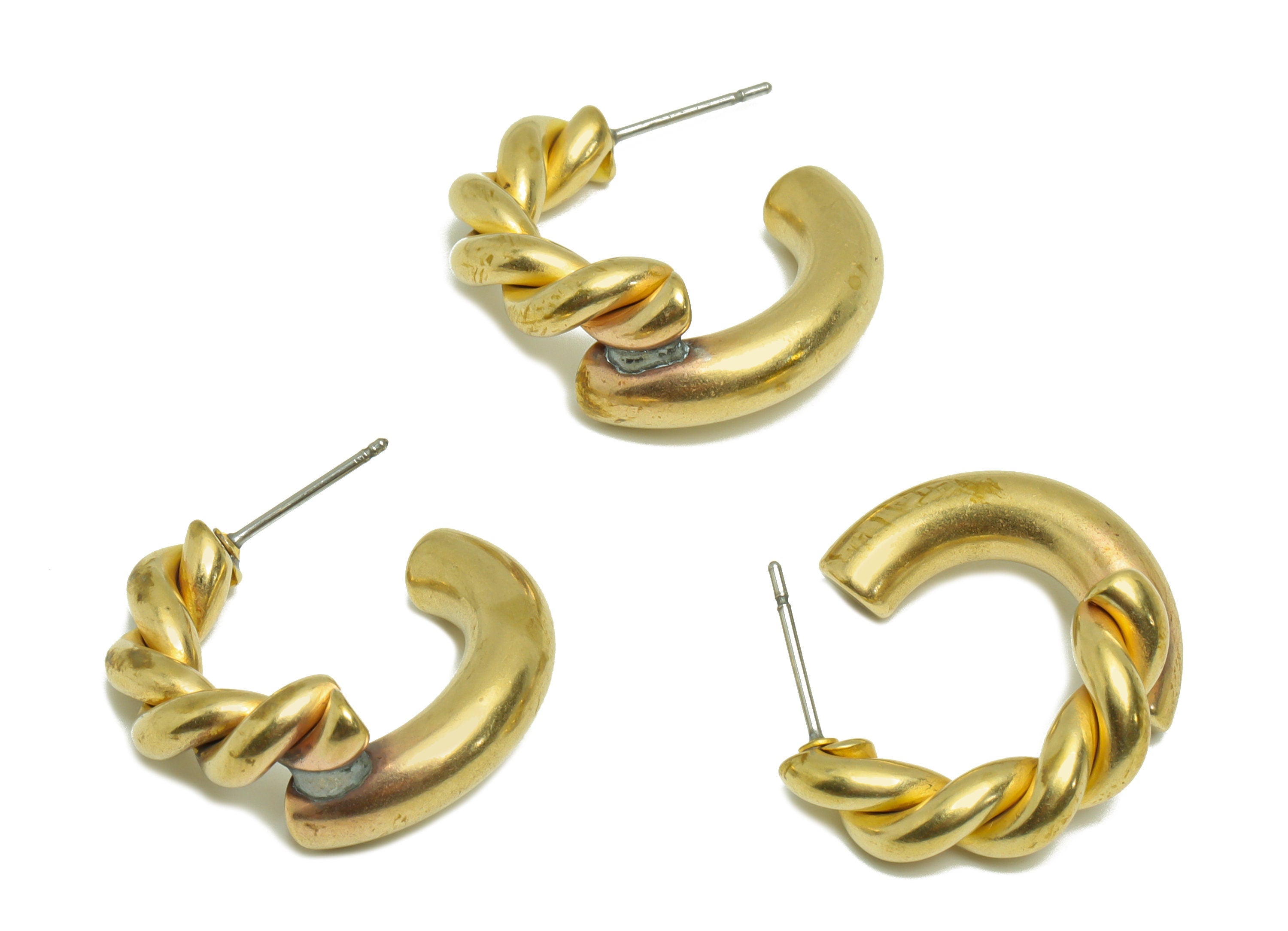 Brass Thick C Hoop Earring Post - Brass Open Hoop Earring Stud - Brass Twine Wire Earring Stud - Brass Splicing Post - 25x24x4.9mm - PP9424 - DOMEDBAZAAR