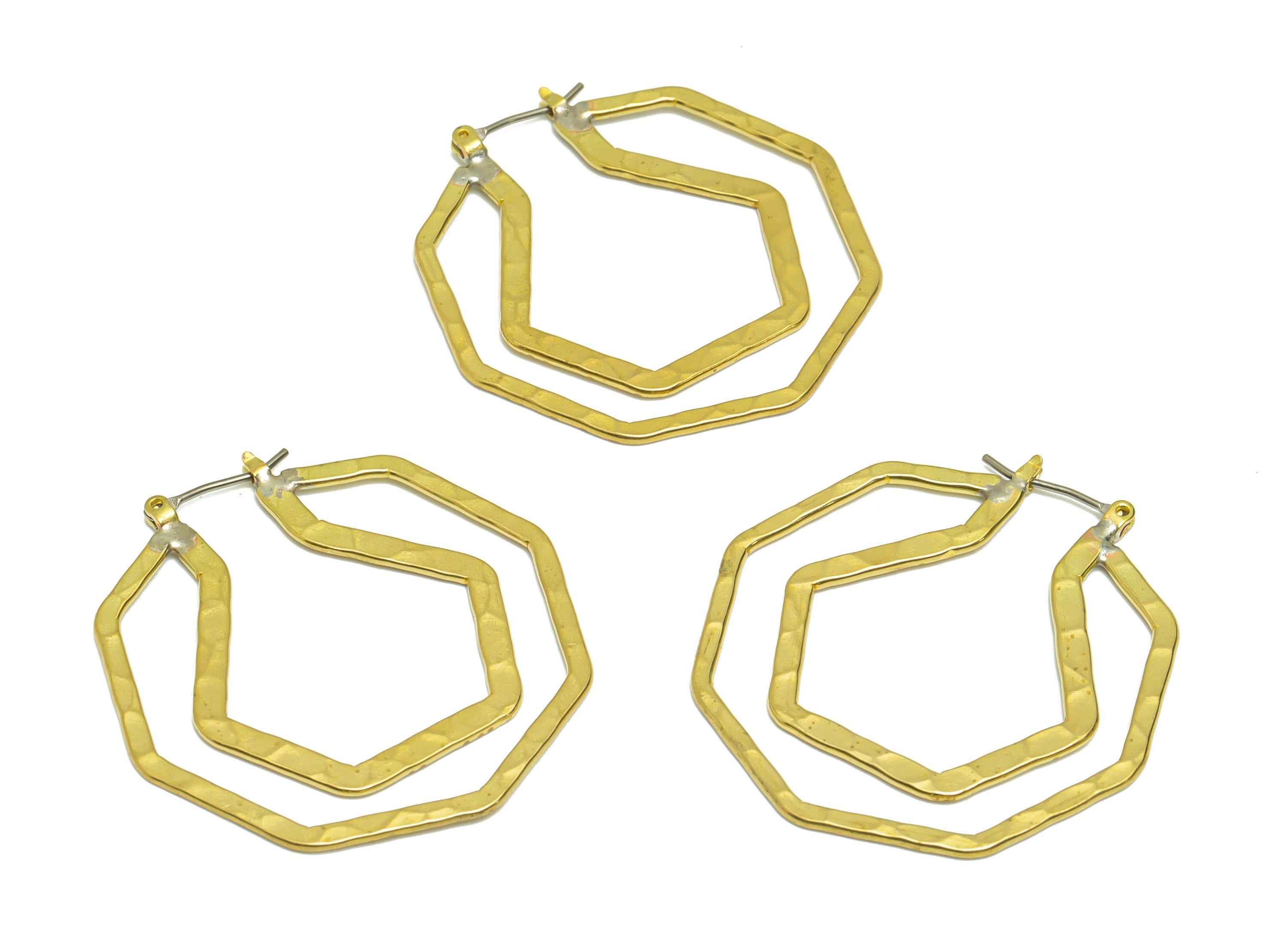 Brass Octagon Hoop Earring - Brass Hinged Back Earring - Brass Hammered Hinged Pentagon Earring - Brass Hammered Clasp - 39x38x1mm - PP9419 - DOMEDBAZAAR