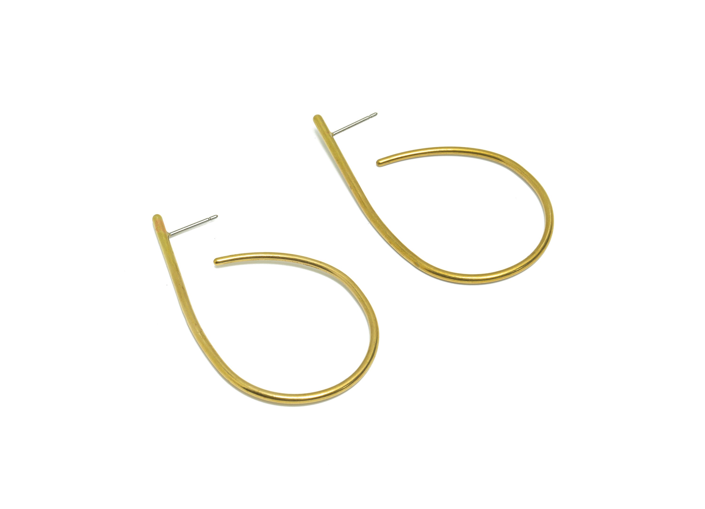 Brass Wire Earring Post - Raw Brass Drop Bent Wire Earring Stud - Twine Wire Teardrop Earring Stud - Brass Wire Post - 52x31x1mm - PP9423 - DOMEDBAZAAR