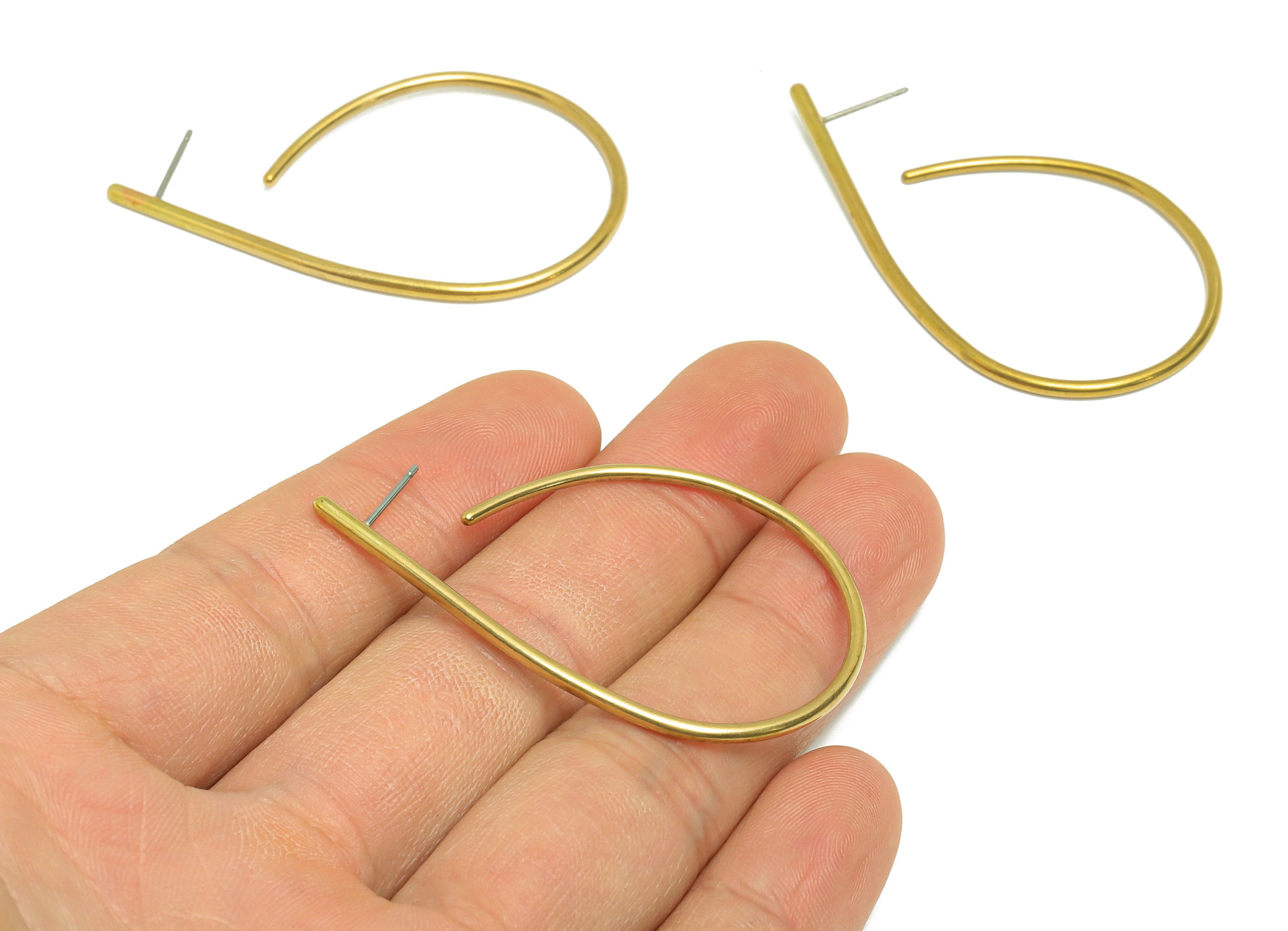 Brass Wire Earring Post - Raw Brass Drop Bent Wire Earring Stud - Twine Wire Teardrop Earring Stud - Brass Wire Post - 52x31x1mm - PP9423 - DOMEDBAZAAR