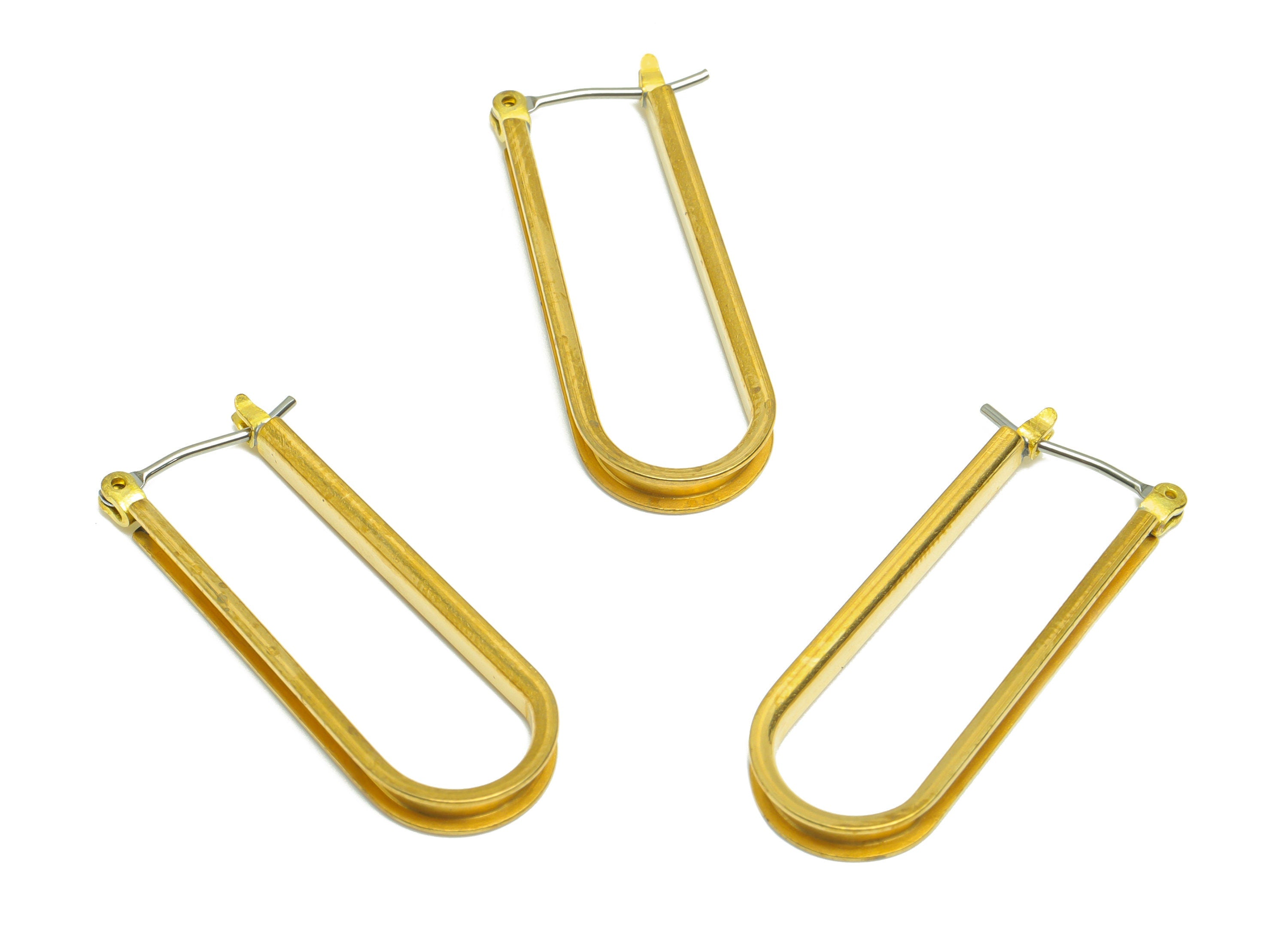 Brass Long Oval Hoop Earring - Raw Brass Clasp Hinged Back Earring - Geometry Clasp Earring - Brass Hinged Back Earring - 32x11x2mm - PP9395 - DOMEDBAZAAR