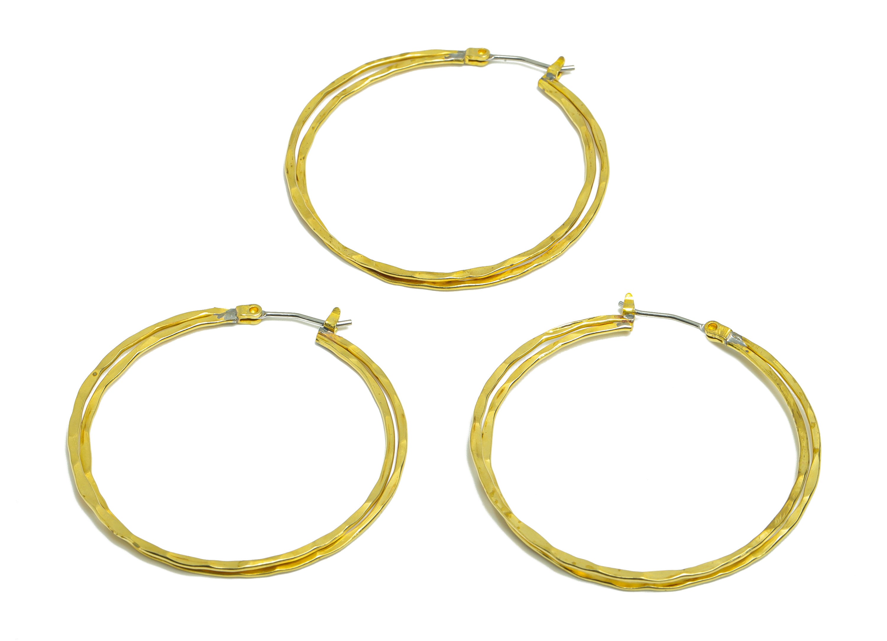 Brass Hammered Wire Hoop Earring - Raw Brass Hinged Back Earring - Hammered Wire Round Hoop Earring - Hinged Back Earring - 41x40x1mm-PP9398 - DOMEDBAZAAR