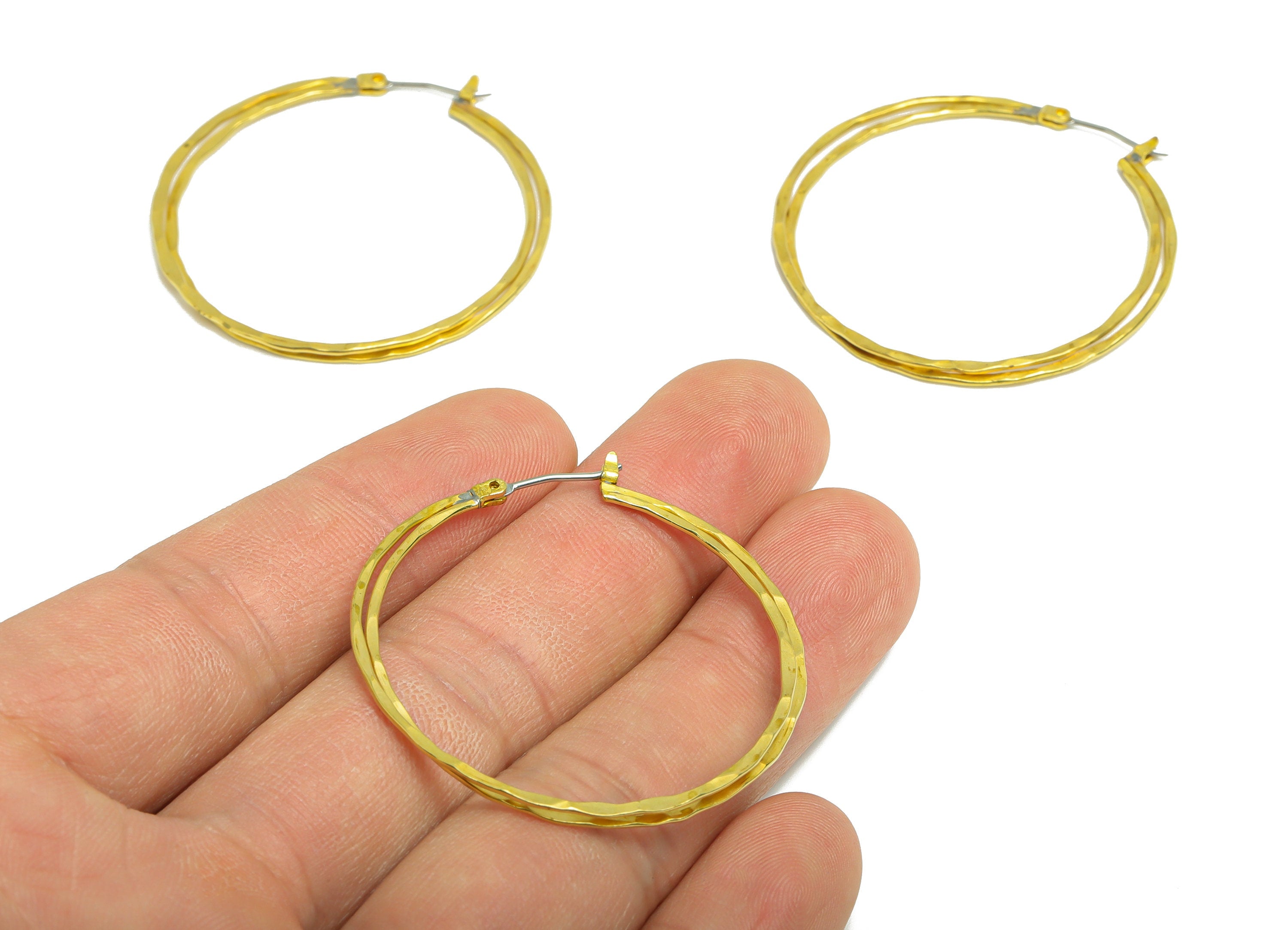 Brass Hammered Wire Hoop Earring - Raw Brass Hinged Back Earring - Hammered Wire Round Hoop Earring - Hinged Back Earring - 41x40x1mm-PP9398 - DOMEDBAZAAR