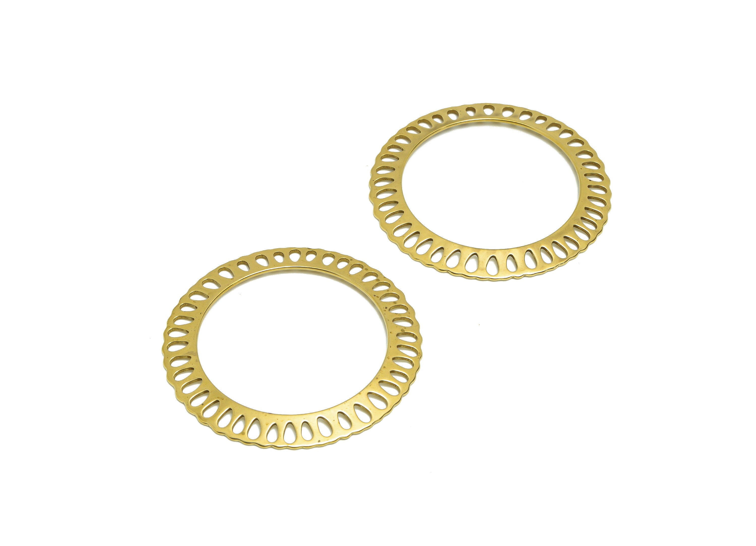 Brass Round Drop Earring Charm - Raw Brass Circle Earring Connector - Brass Donut Geometry Teardrop For Pendant - 60x60x1mm - PP9431 - DOMEDBAZAAR