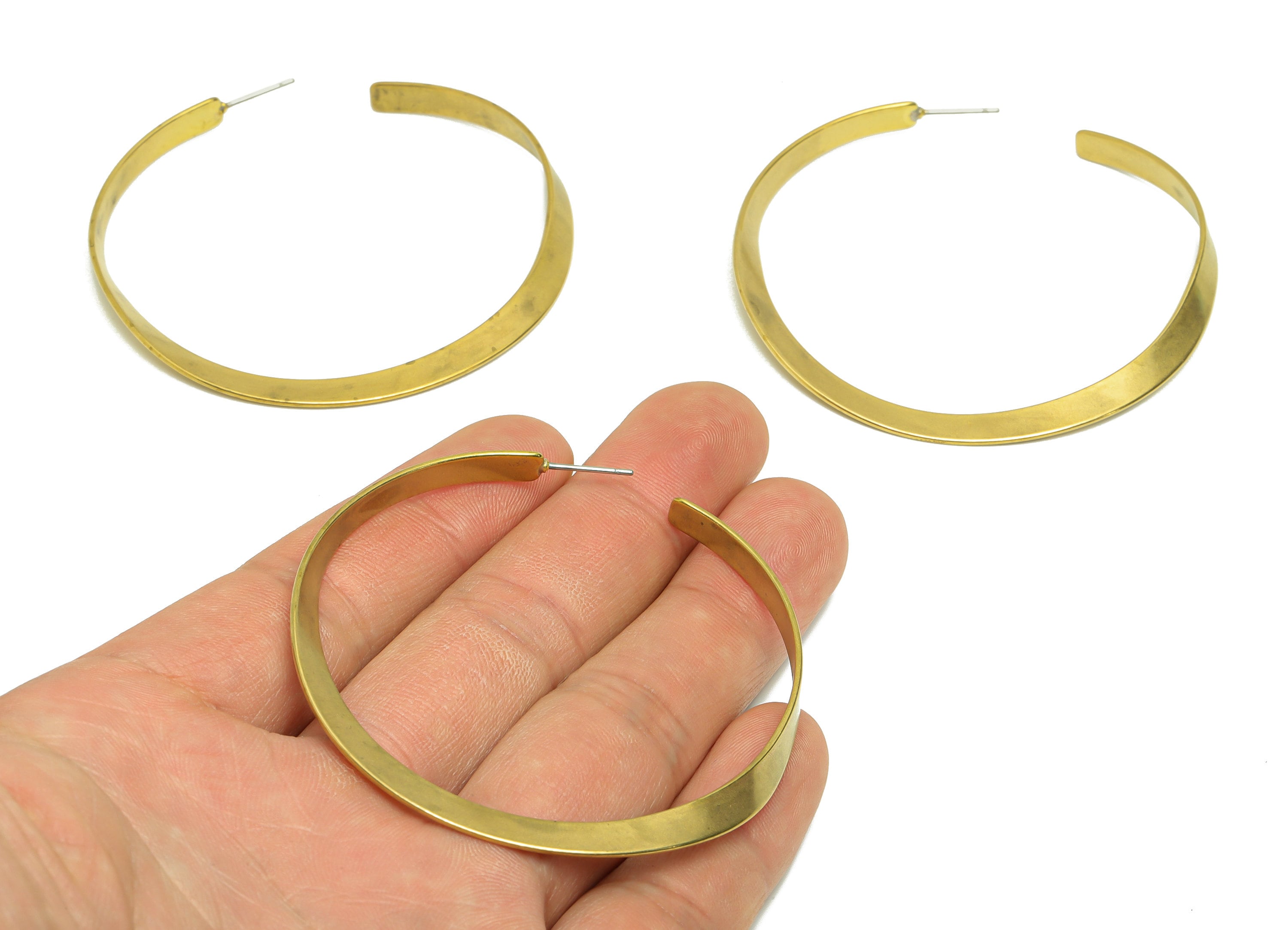 60mm C Hoop Earring Post - Brass Hoop Hammered Earring Stud - Brass Wavy Earring Stud - Raw Brass Hammered Post - 60x62.87x0.87mm - PP9430 - DOMEDBAZAAR