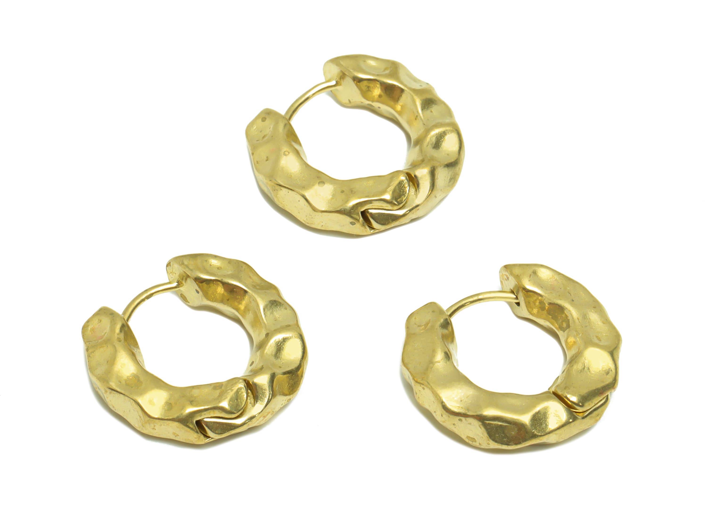 Brass Thick Hammered Huggie Earring - Brass Huggie Hoop Hammered Earring - Hoop Clasp Earring - Clasp Hoop Earring - 16x17.54x4mm - PP9438 - DOMEDBAZAAR