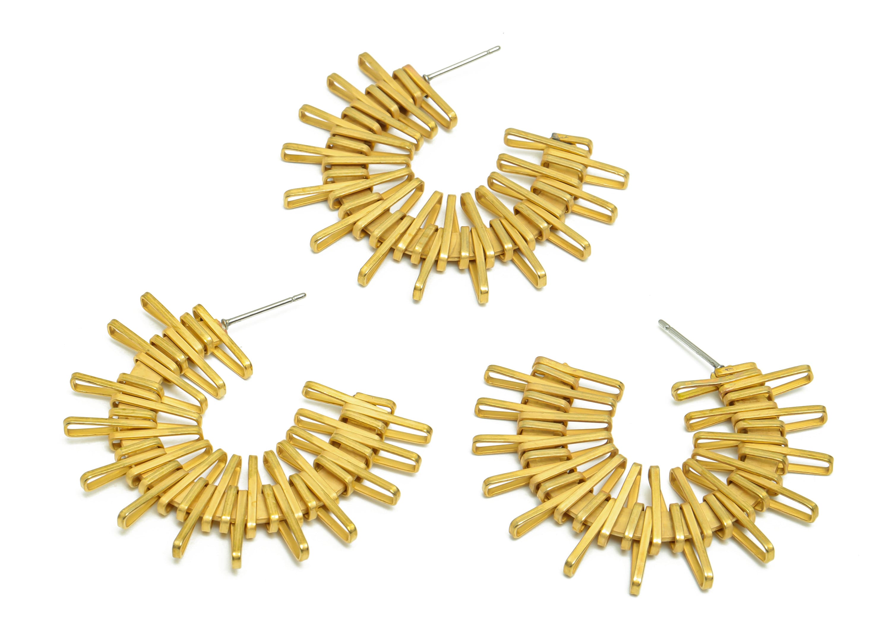 Brass Sun C Hoop Earring Post - Raw Brass Wire Sunshine Earring Stud - Brass Open Hoop Earring Stud - Wire Stud - 39.66x39.69x3.2mm - PP9467 - DOMEDBAZAAR