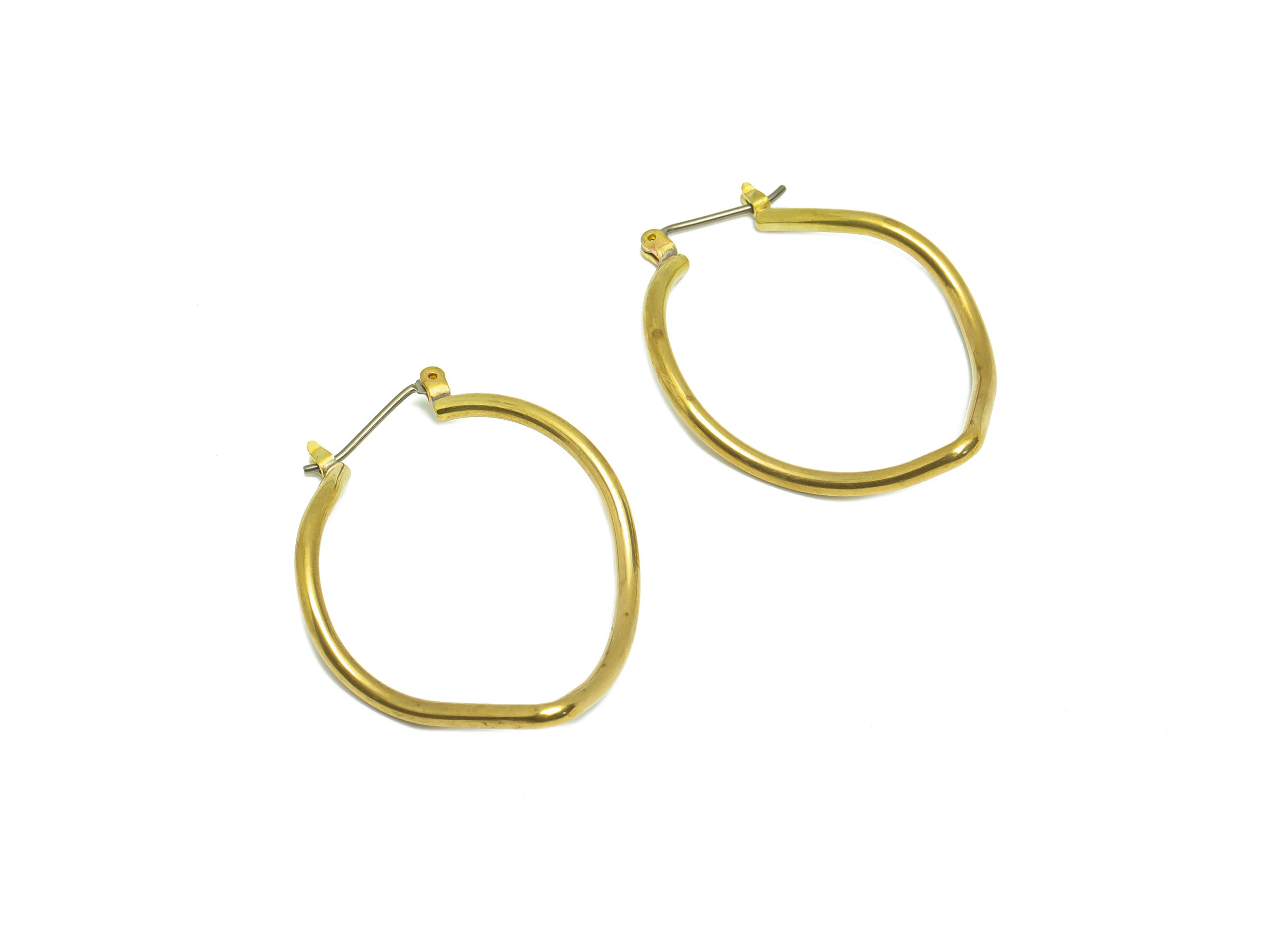Brass Hoop Drop Earring - Brass Clasp Hinged Back Earring - Teardrop Clasp Lock Earring - Brass Wavy Clasp Earring - 36x27x1mm -PP9476 - DOMEDBAZAAR