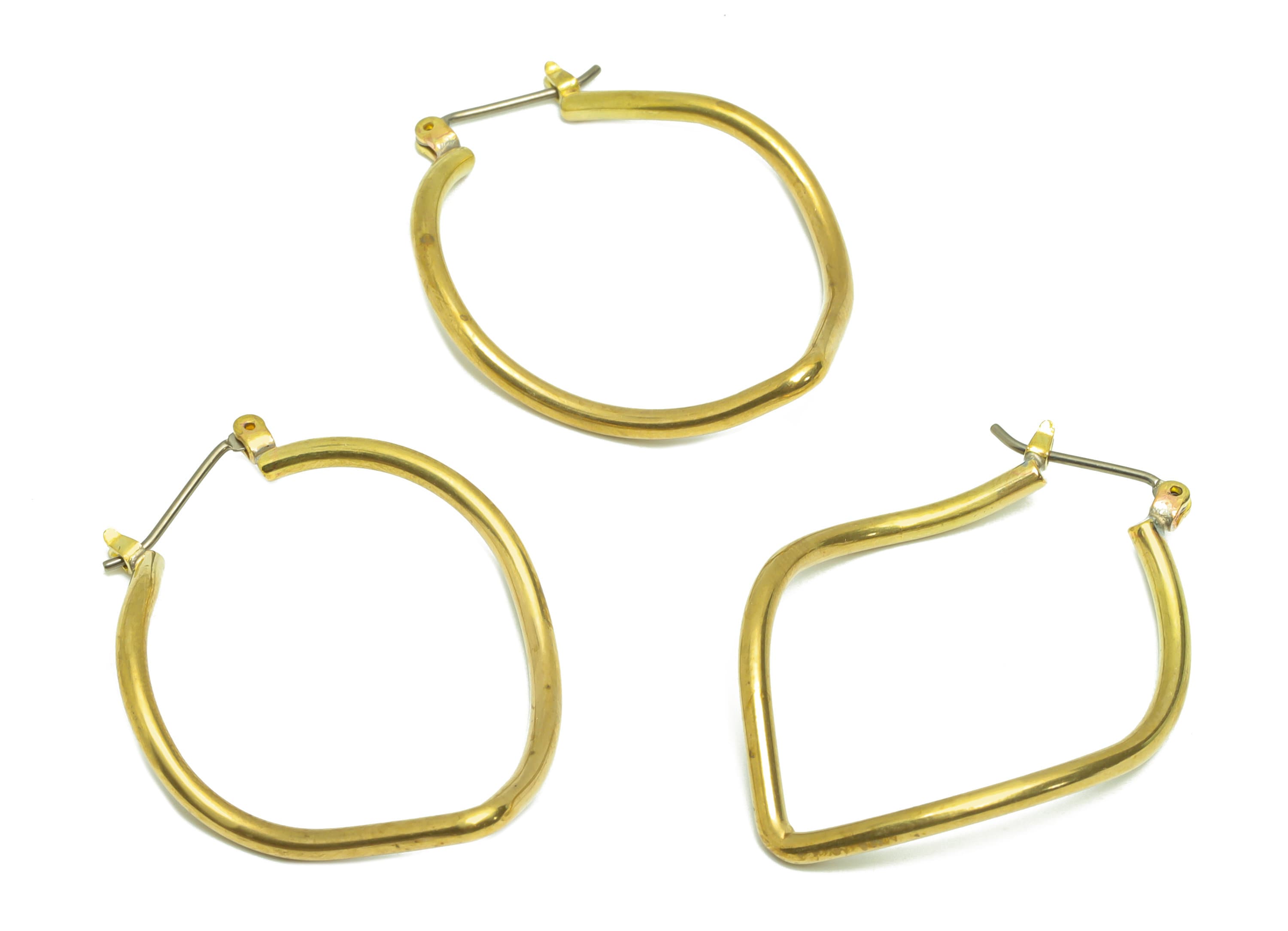 Brass Hoop Drop Earring - Brass Clasp Hinged Back Earring - Teardrop Clasp Lock Earring - Brass Wavy Clasp Earring - 36x27x1mm -PP9476 - DOMEDBAZAAR