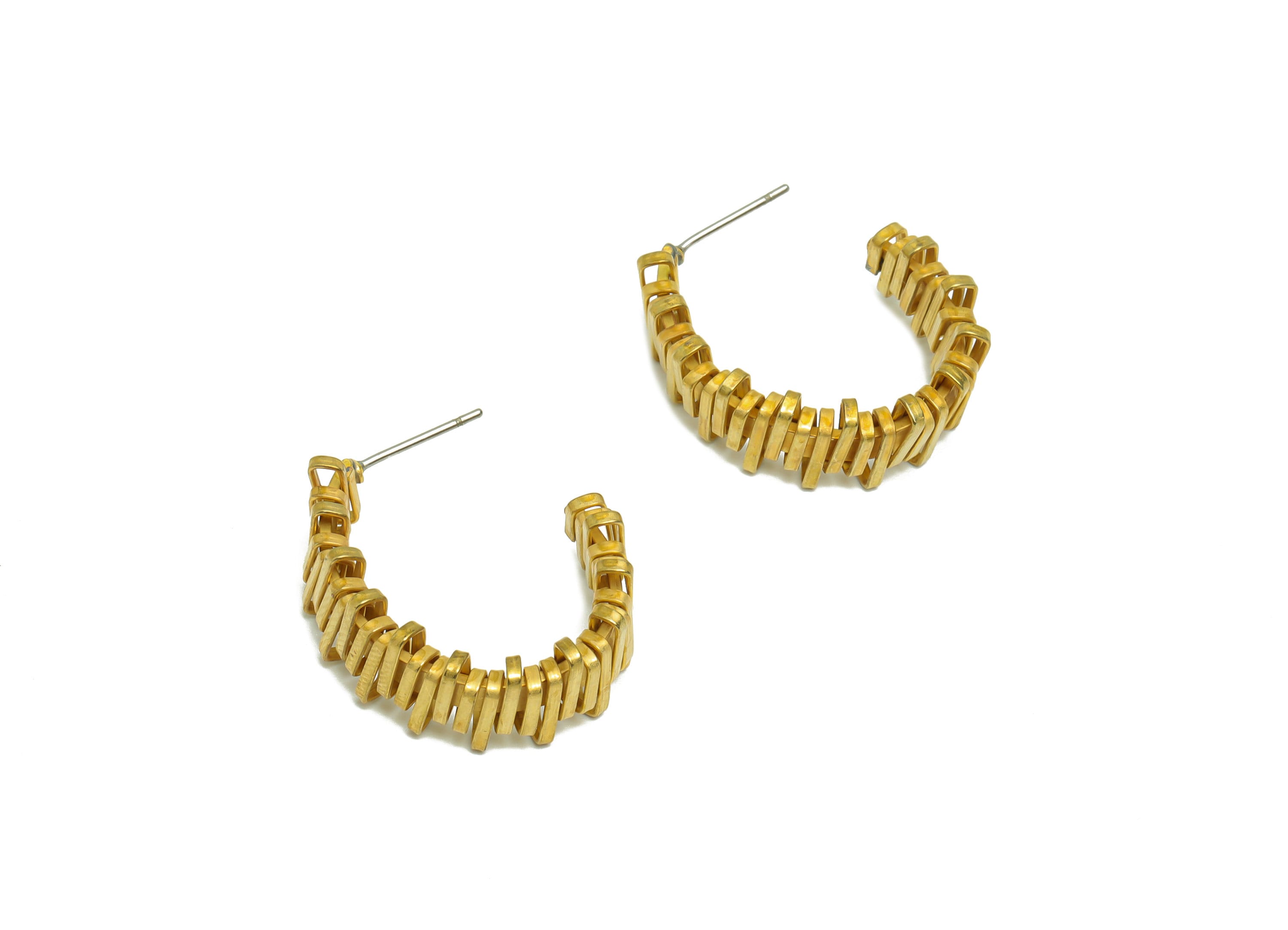 Brass C Hoop Earring Post - Raw Brass Rectangle Wire Earring Stud - Twine Wire Earring Post - Geometry Hoop Earring Post - 26x22x2mm-PP9468 - DOMEDBAZAAR