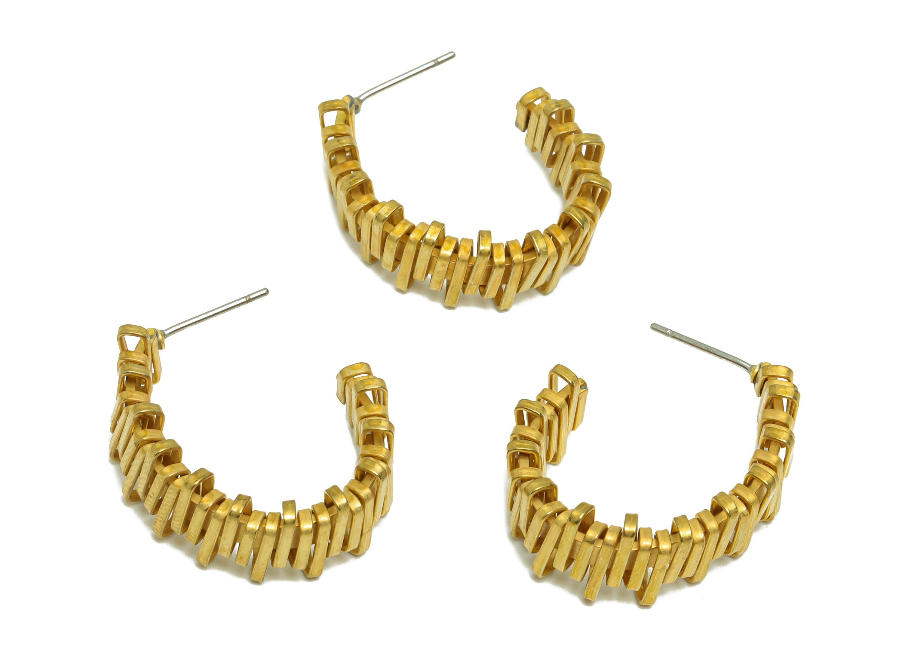 Brass C Hoop Earring Post - Raw Brass Rectangle Wire Earring Stud - Twine Wire Earring Post - Geometry Hoop Earring Post - 26x22x2mm-PP9468 - DOMEDBAZAAR