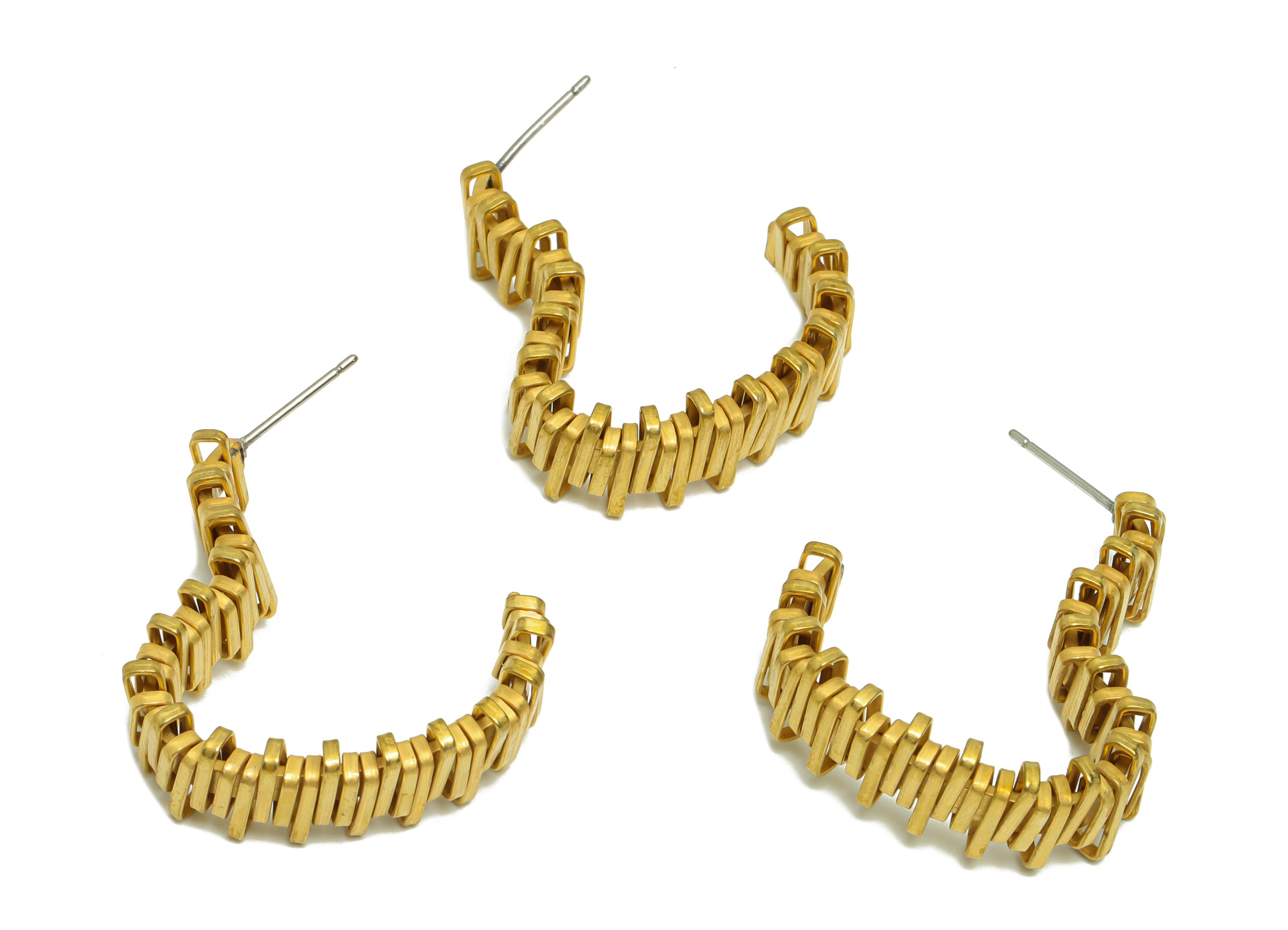Brass Heart Hoop Earring Post - Raw Brass Rectangle Wire Earring Stud - Twine Wire Earring Post - Heart Hoop Earring Post -33x27x 3mm-PP9466 - DOMEDBAZAAR