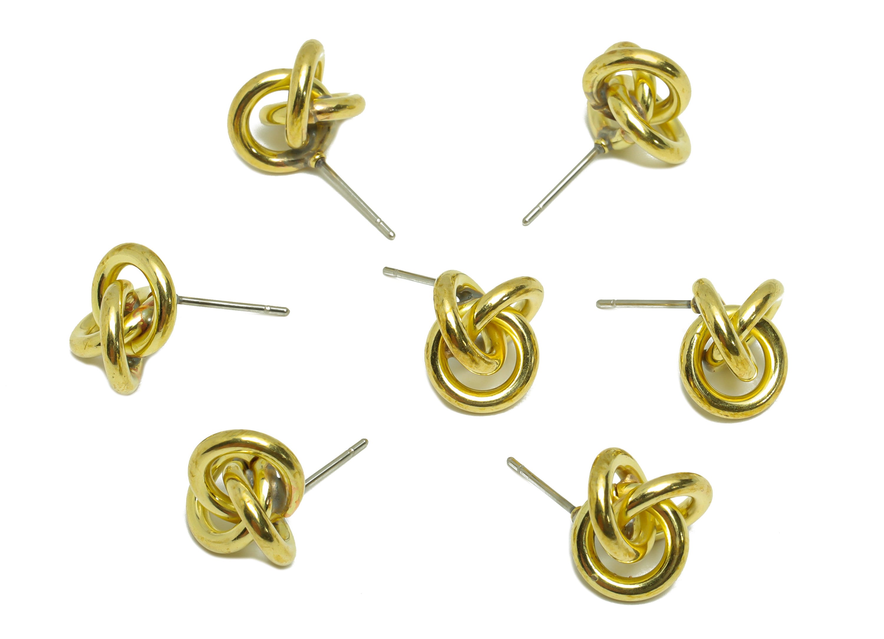 Brass Interwoven Earring Post - Raw Brass Rings Knot Earring Stud - Cross Brads Earring Stud - Welded Circle Earring - 12x12x5mm - PP9474 - DOMEDBAZAAR