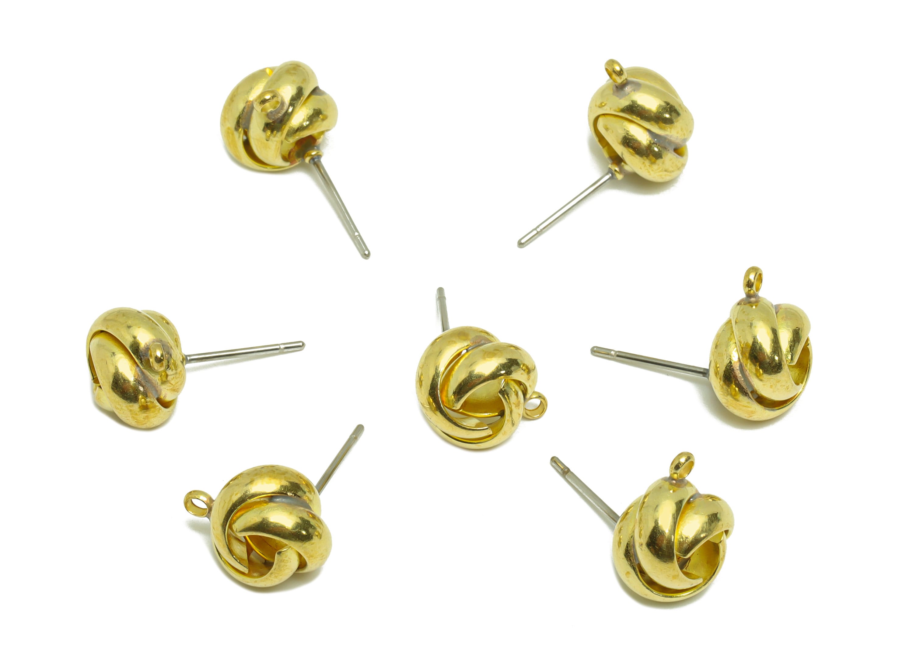 Brass Interwoven Earring Post - Raw Brass Rings Knot Earring Stud - Cross Brads Earring Stud - Welded Circle Earring - 12x9.86x7mm - PP9473 - DOMEDBAZAAR