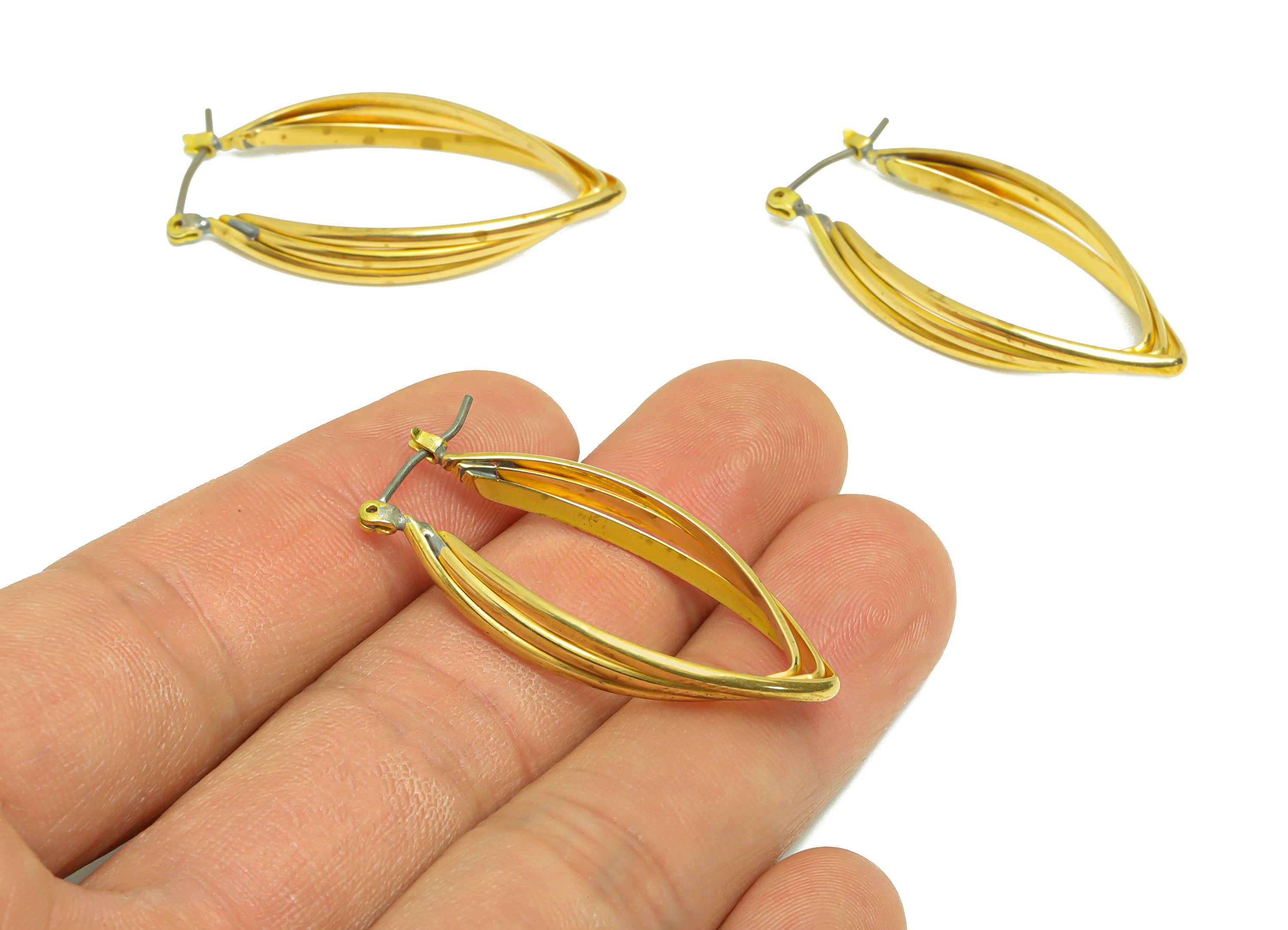 Brass Marquise Wire Hoop Earring - Raw Brass Hinged Back Earring - Brass Geometry Hinged Back Earring - Wire Hoop Earring - 38x18x2mm-PP9391 - DOMEDBAZAAR