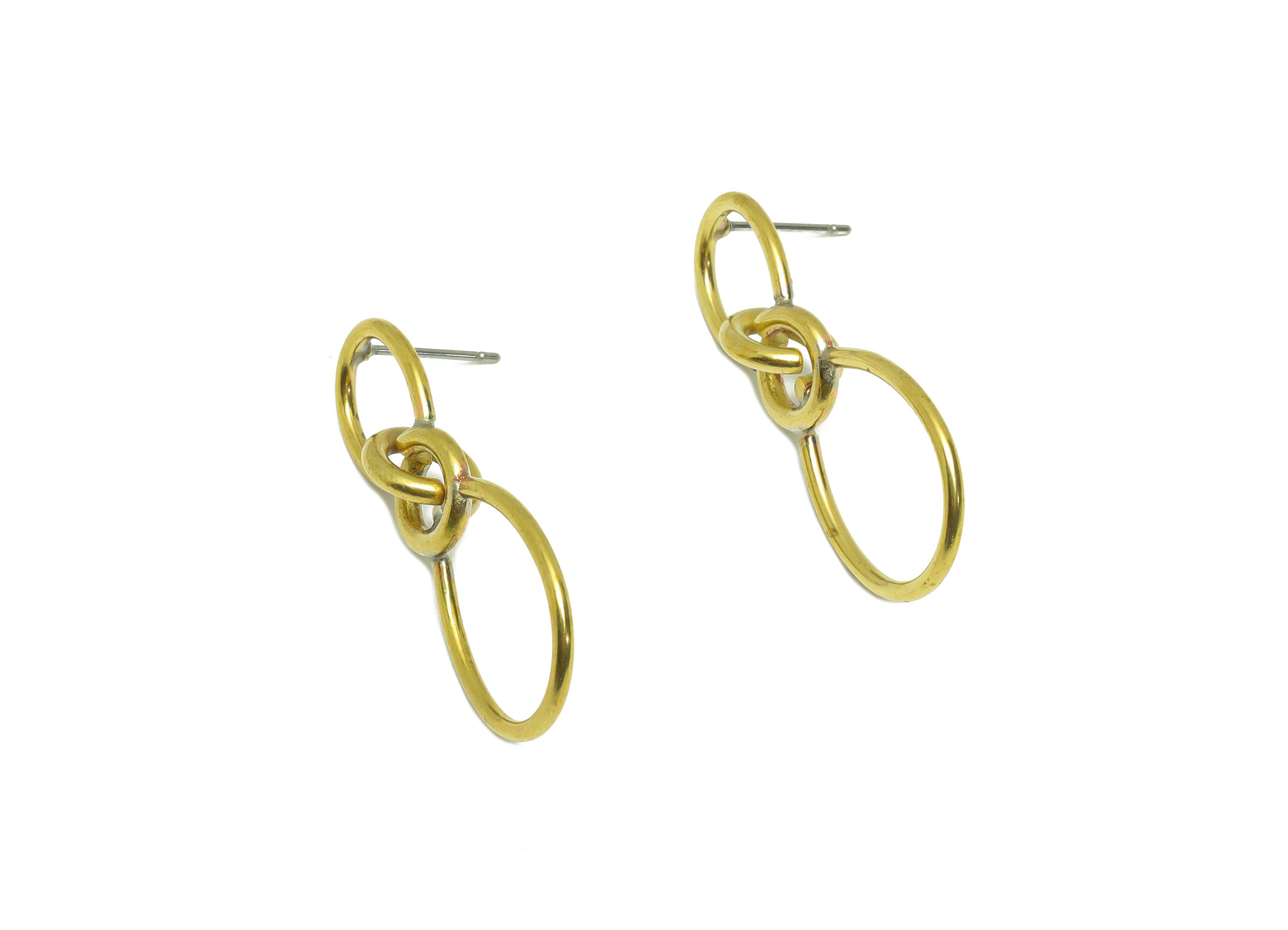 Interlocking Geometry Dangle Earring Post - Brass Rings Earring Stud - Raw Brass Earring Post - Brass Wire Earring Post - 37x15x1mm - PP9442 - DOMEDBAZAAR