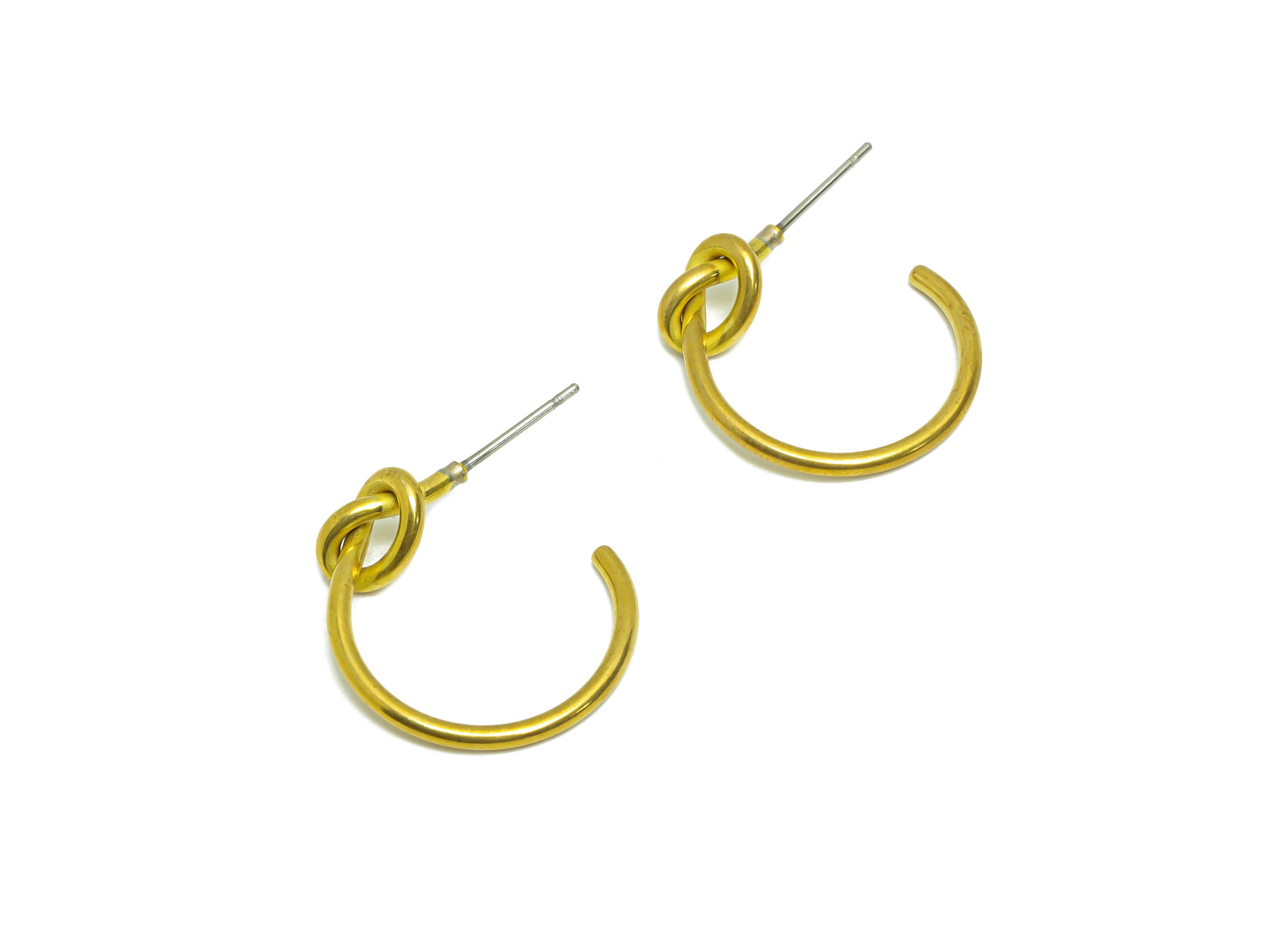 Brass Knot C Hoop Earring Post - Brass Hoop Knot Earring Stud - Brass Open Hoop Knot Earring Stud - Raw Brass Post - 28x22x1.55mm - PP9381 - DOMEDBAZAAR