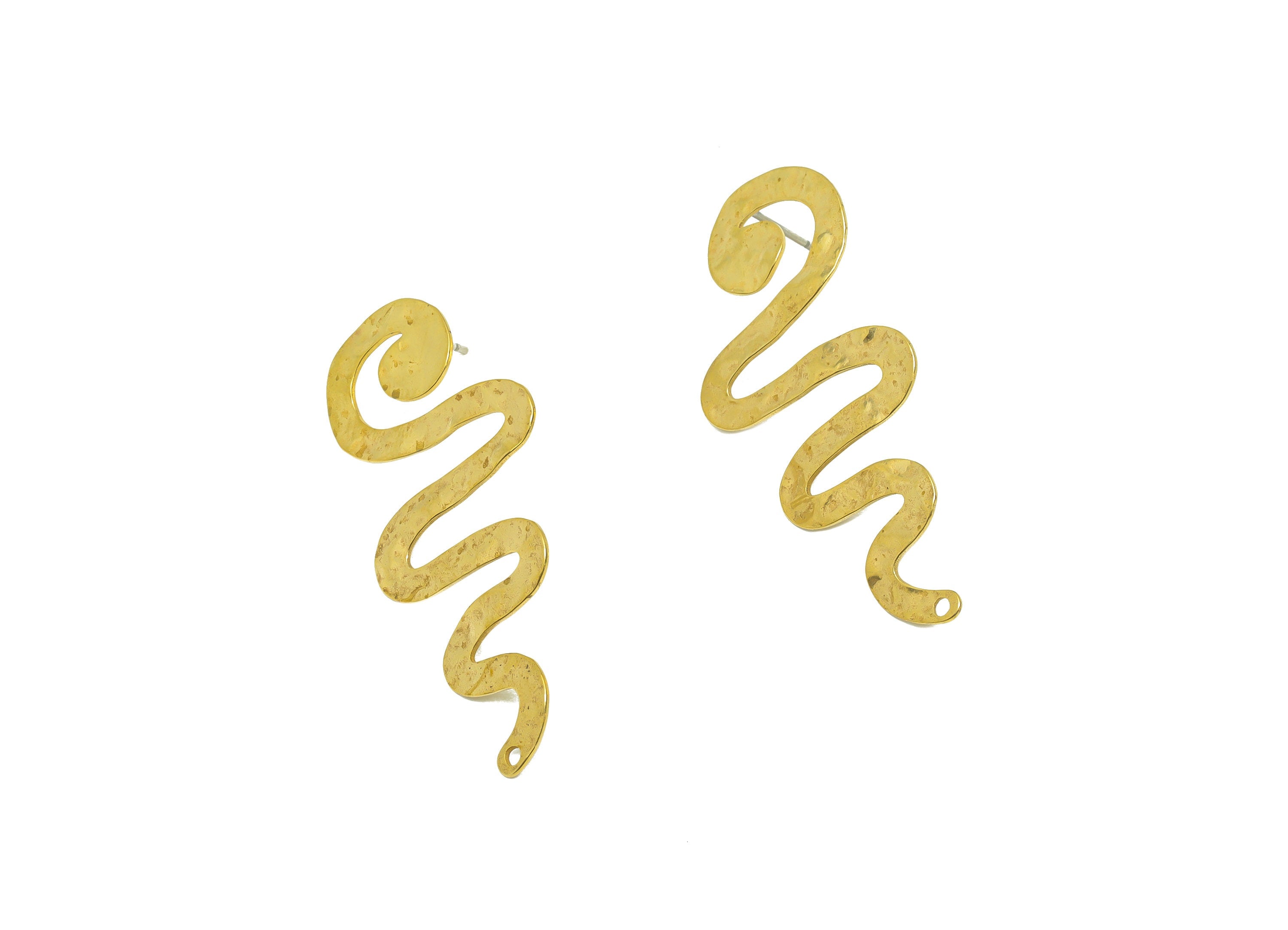 Brass Hammered Snake Earring Post - Brass Snake Earring Stud With Hole - Hammered Snake Earring Post - Textured Snake - 44x19x0.8mm - PP9377 - DOMEDBAZAAR