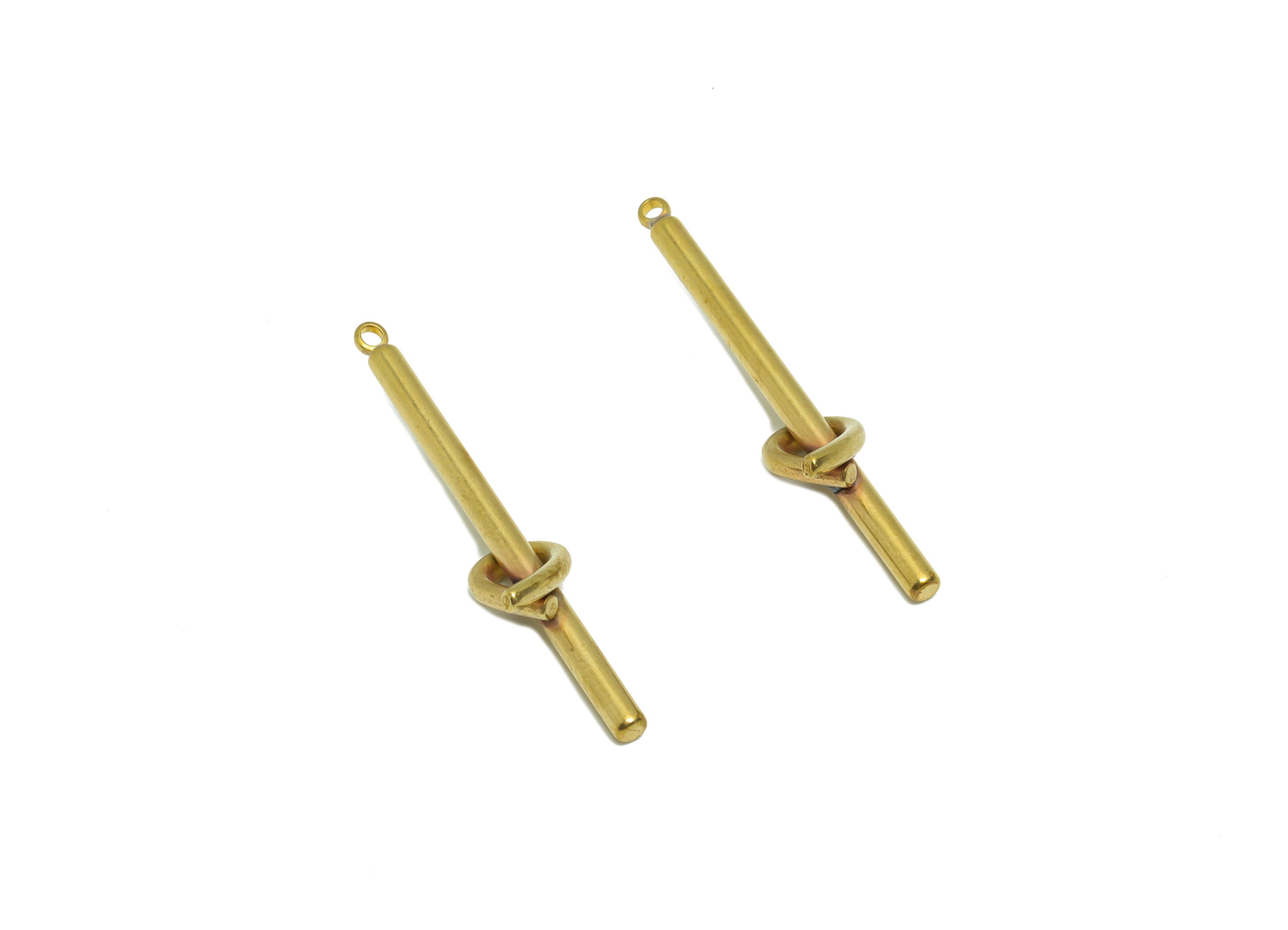 Brass Knot Long Bar Charm - Raw Brass Knot Wire Earring Charm - Stick Knot Earring Charm - Brass Knot Bar Pendant - 37x10.8x2.3mm - PP9393 - DOMEDBAZAAR
