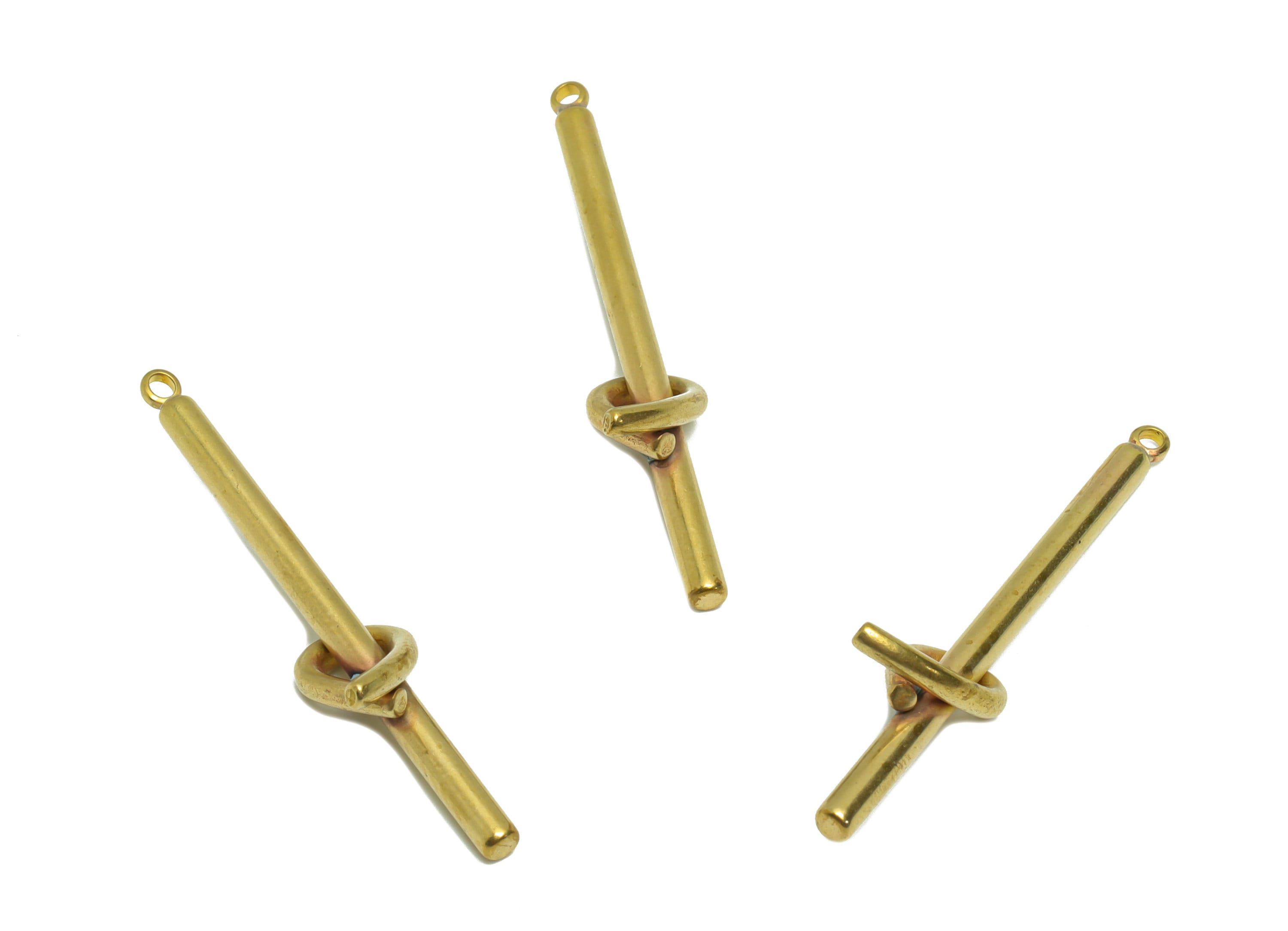 Brass Knot Long Bar Charm - Raw Brass Knot Wire Earring Charm - Stick Knot Earring Charm - Brass Knot Bar Pendant - 37x10.8x2.3mm - PP9393 - DOMEDBAZAAR