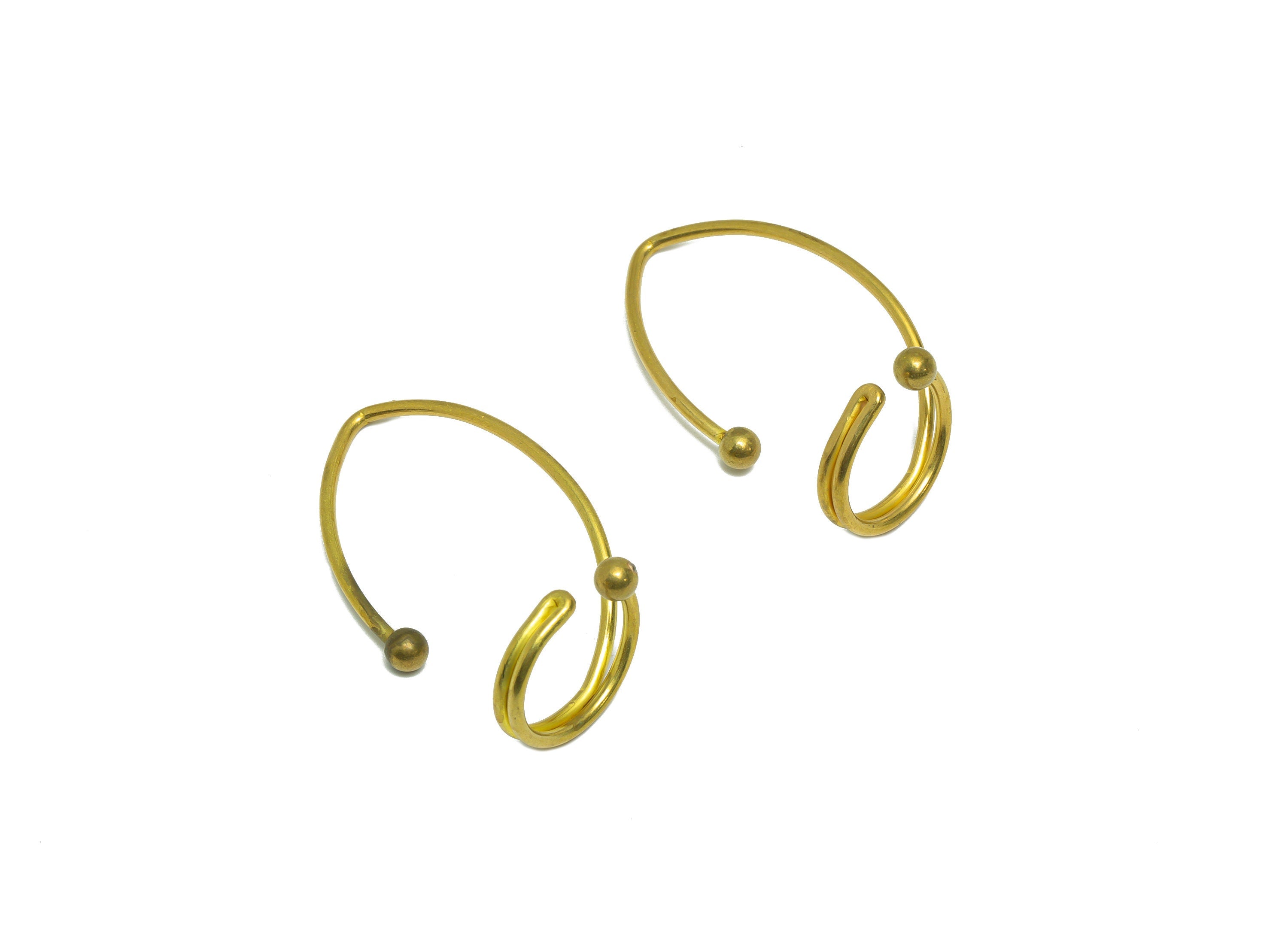 Brass Hoop Cuff Earring - Brass Hoop Wire Cuff Earring - Brass Ring Hoop Ball Cuff Earring - Raw Brass Cuff Earring - 40x21.88x1mm - PP9380 - DOMEDBAZAAR