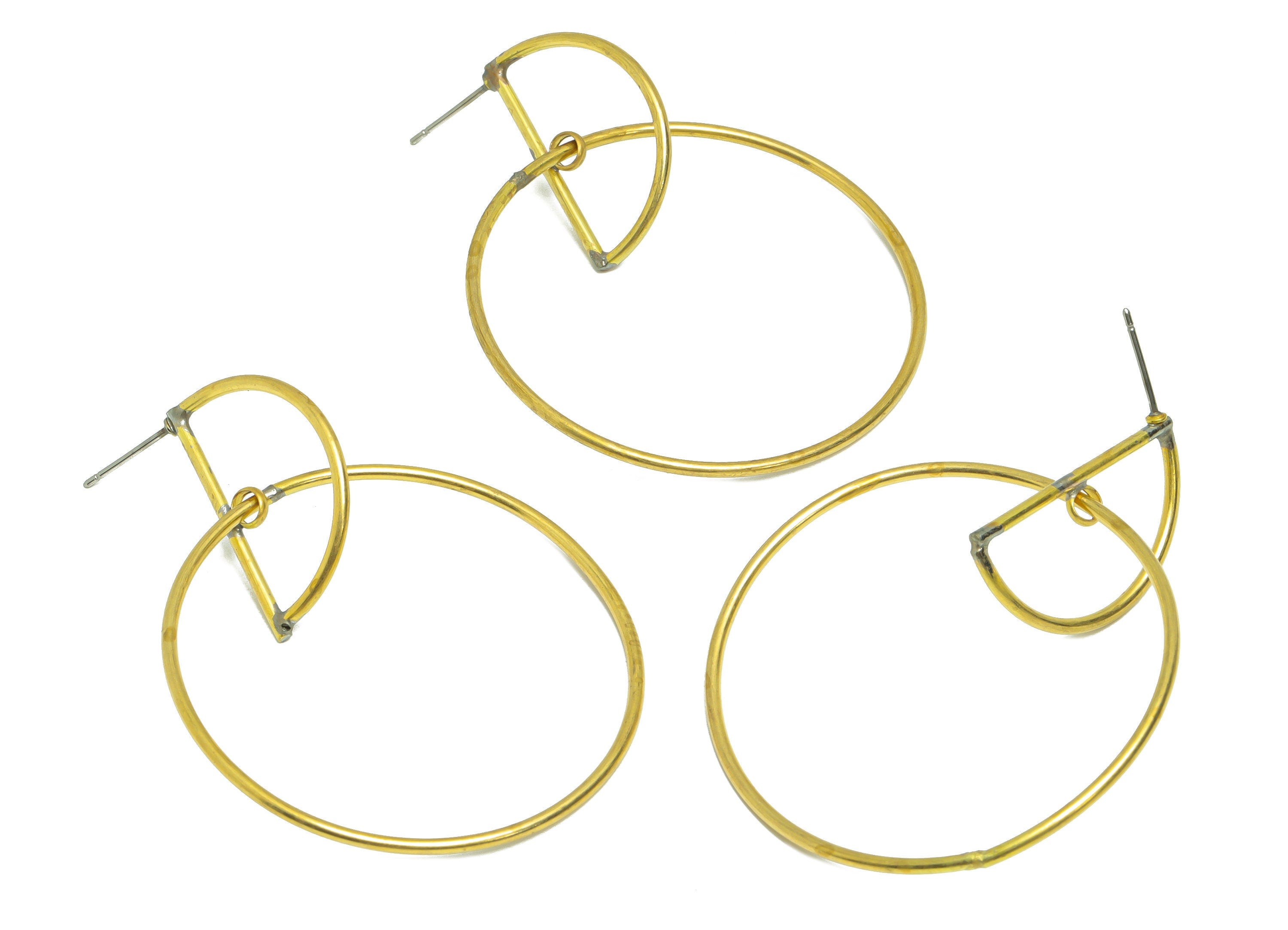 Interlocking Geometry Dangle Earring - Brass Half Moon Earring Stud - Brass Circle Earring Post - Brass Earring Post - 58x44x2mm -PP9134 - DOMEDBAZAAR