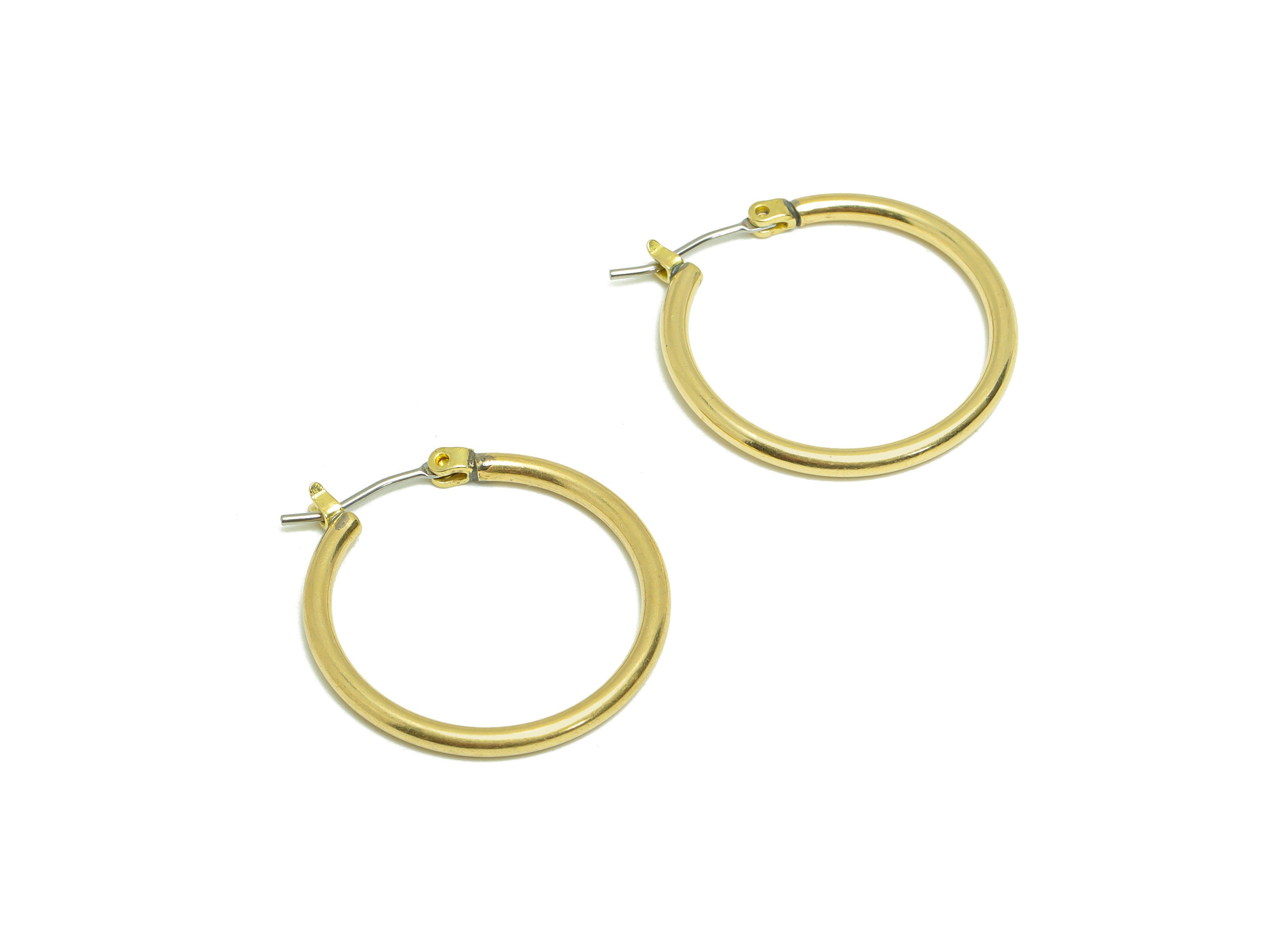 25mm Round Wire Hoop Earring - Raw Brass Hinged Back Earring - Brass Circle Hinged Back Earring - Wire Hoop Earring - 25x25x2mm - PP9154-25 - DOMEDBAZAAR