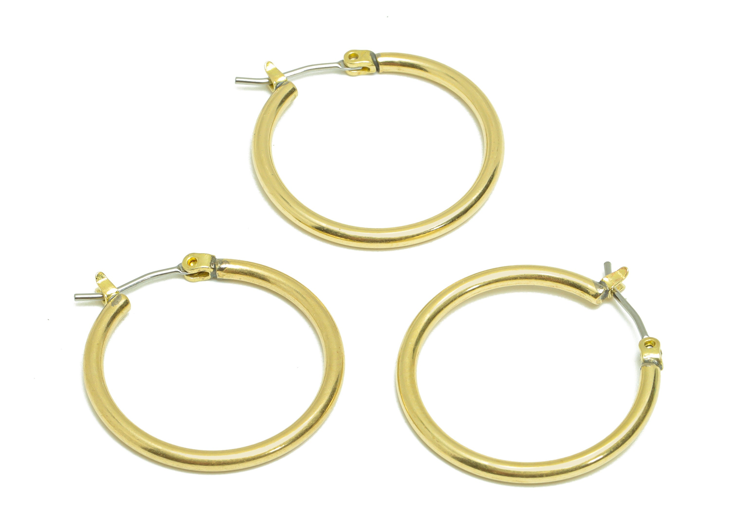 25mm Round Wire Hoop Earring - Raw Brass Hinged Back Earring - Brass Circle Hinged Back Earring - Wire Hoop Earring - 25x25x2mm - PP9154-25 - DOMEDBAZAAR