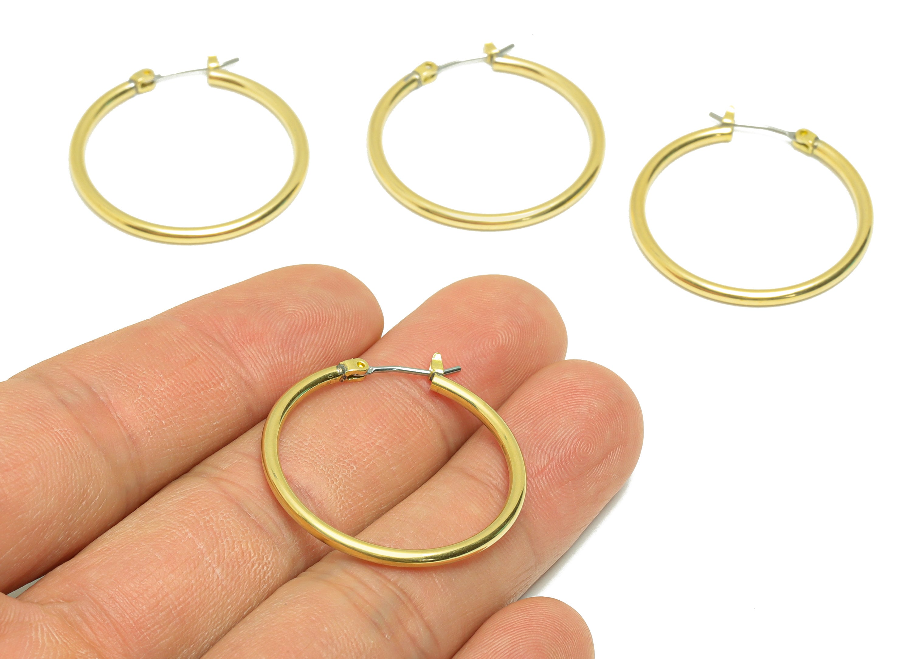 30mm Round Wire Hoop Earring - Raw Brass Hinged Back Earring - Brass Circle Hinged Back Earring - Wire Hoop Earring - 30x30x2mm - PP9154-30 - DOMEDBAZAAR